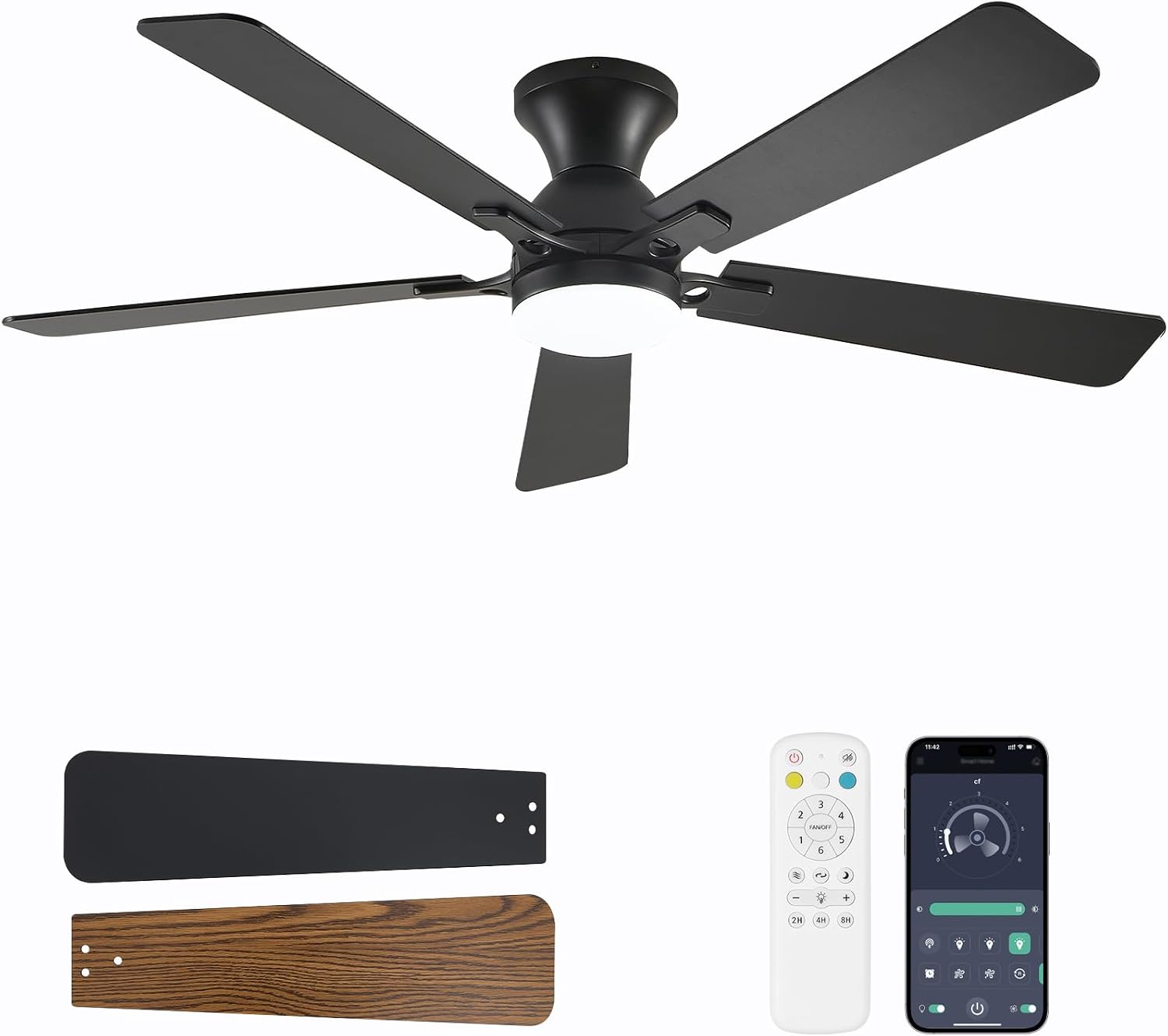 Detalle de Dolavast 52-Inch Low Profile Ceiling Fan with Light, Remote Control & Reversible DC Motor