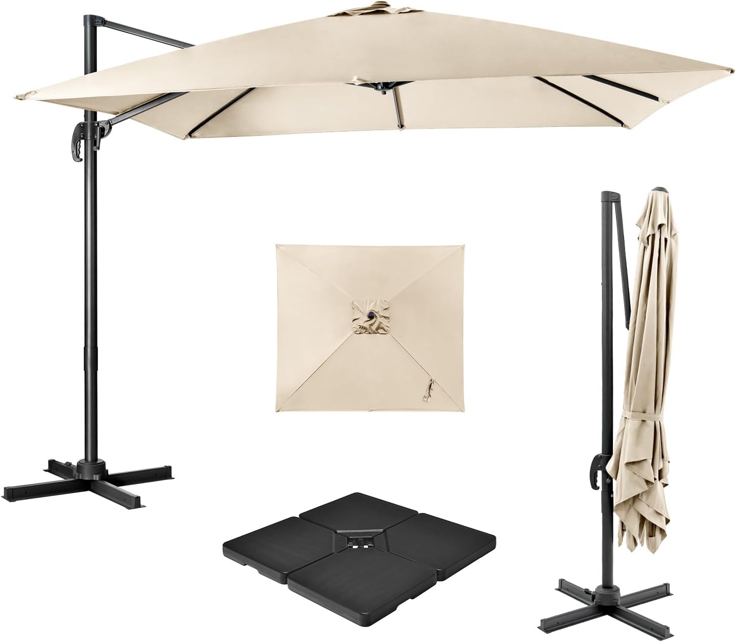 Thumbnail 2 de COSTWAY Parasol Déporté Carré 3x3m à Manivelle – Inclinable, Rotation 360° et Tissu UV 100% Polyester