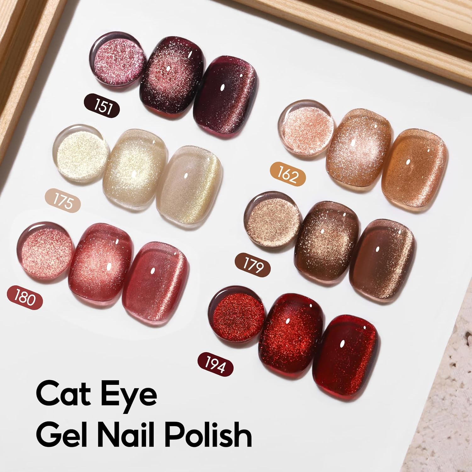 Thumbnail 3 de PEACECOLOR Vernis semi permanent Cat Eye marron/rouge en kit de manucure DIY (6 couleurs) – avec aimant