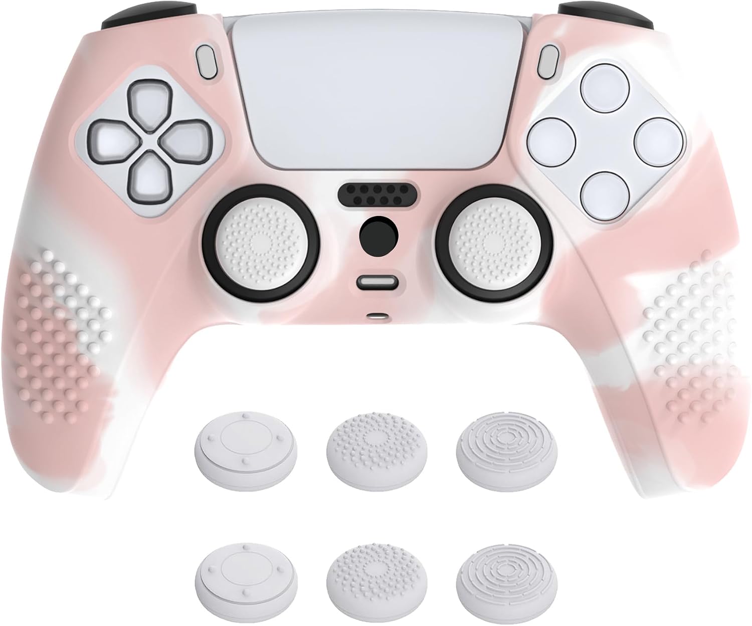 Detalle de eXtremeRate PlayVital 3D Studded Edition anti-slip silicone cover skin for PS5 controller (Pink & White)