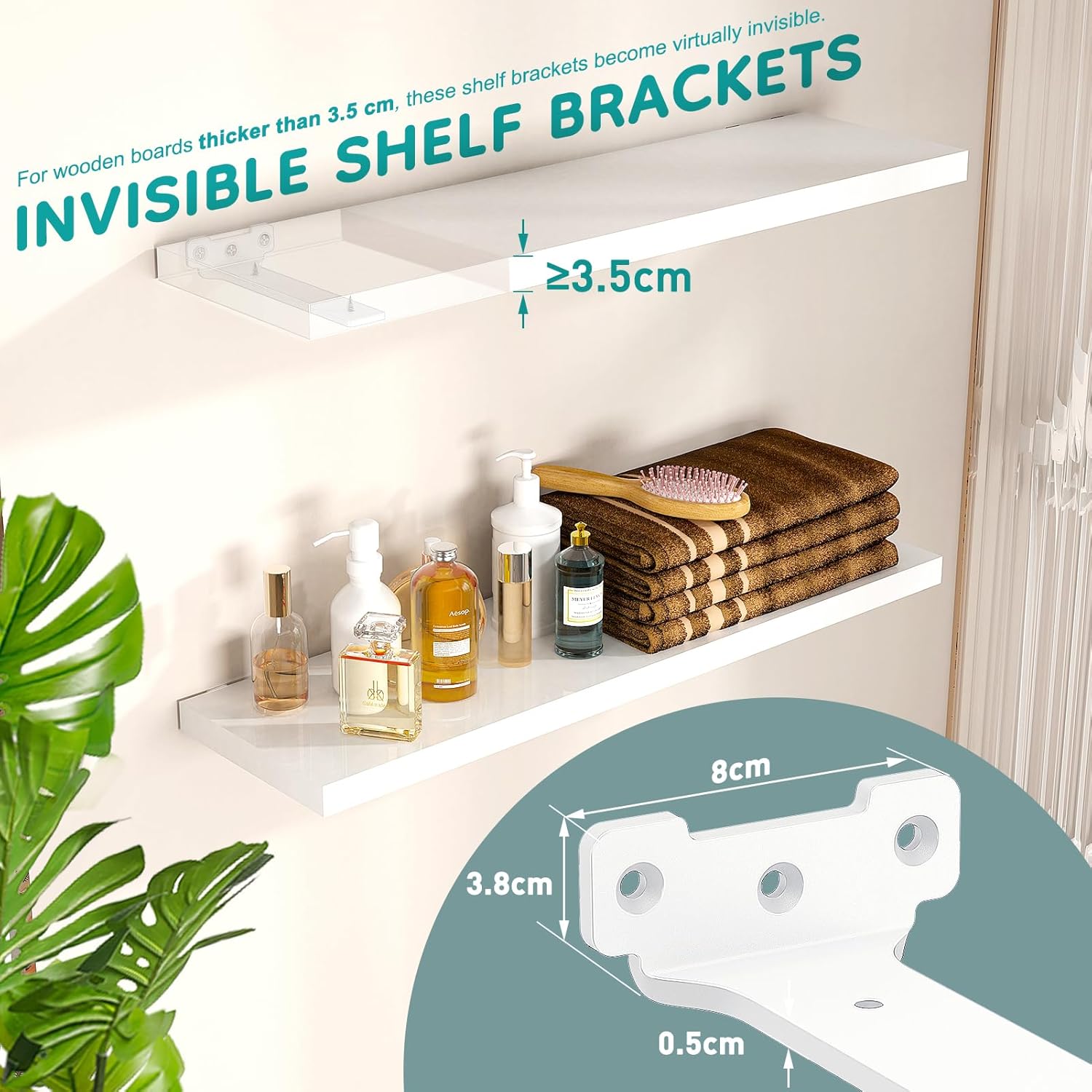 Thumbnail 1 de Yeabett Regalhalter 20 cm, 2 Stück – Metallwandträger mit Schrauben, Tragkraft 70 kg, Weiß