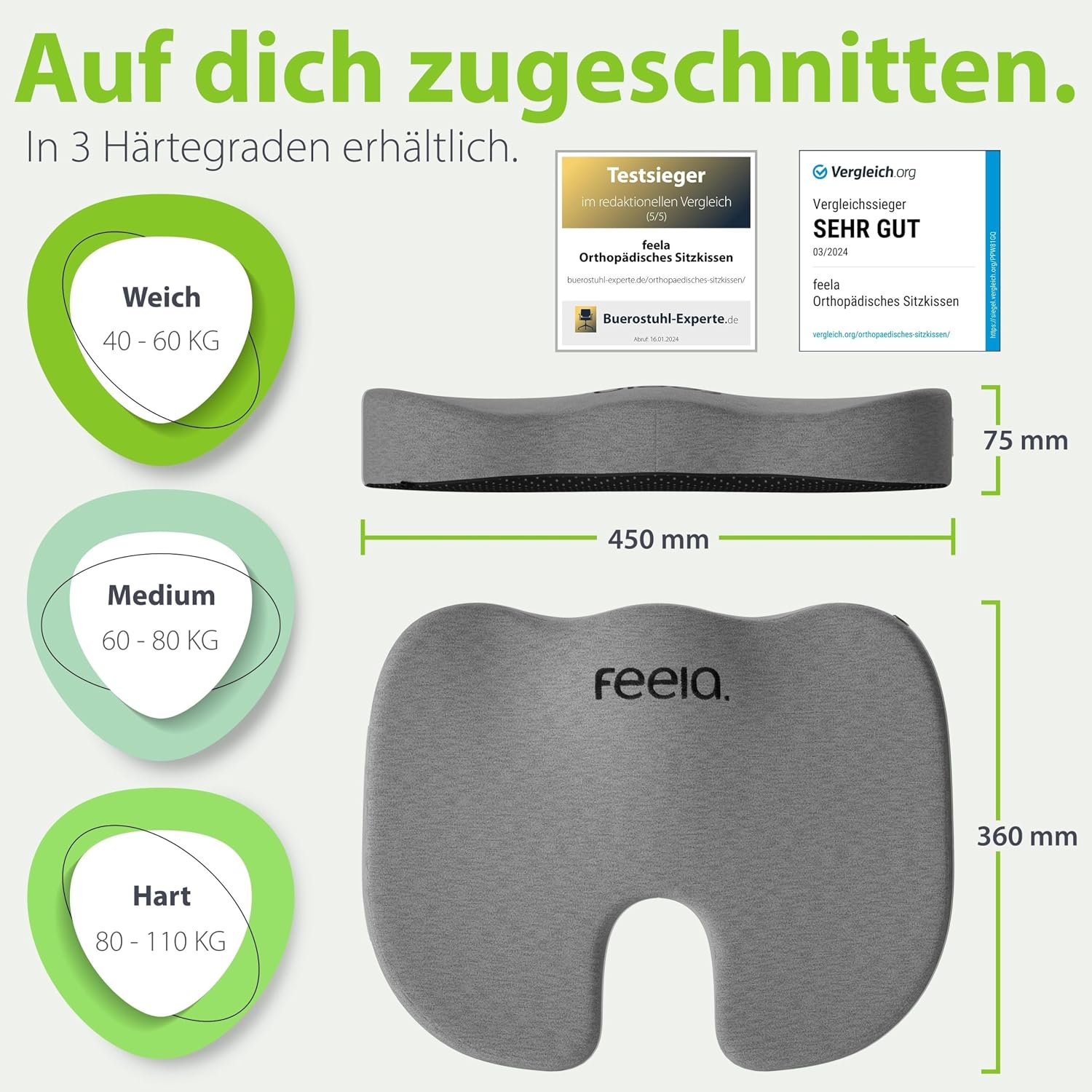 Thumbnail 4 de feela.® Orthopädisches Sitzkissen 45 × 36 × 7,5 cm 💺