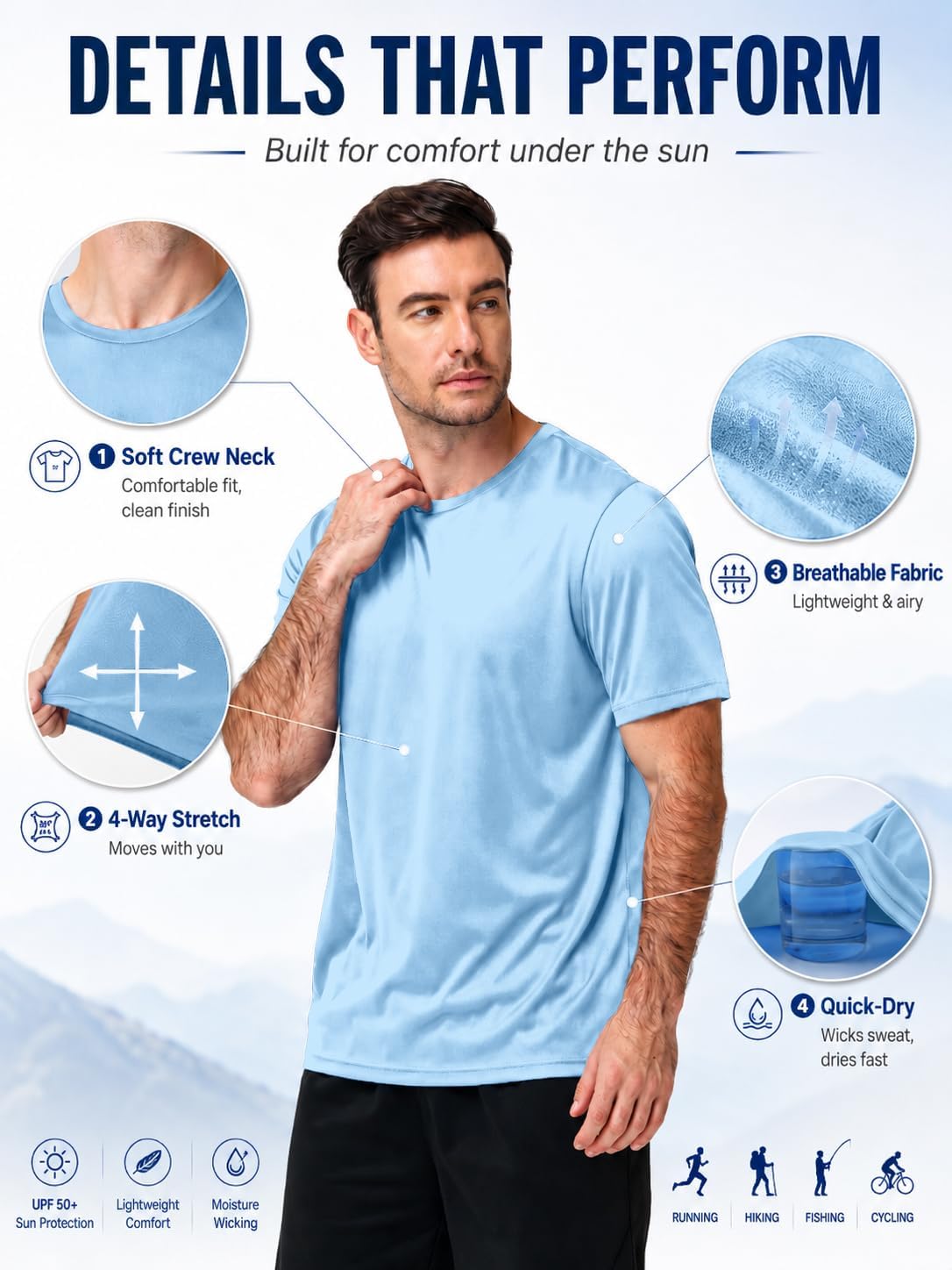 Thumbnail 5 de ZITY 5-Pack Men’s UPF 50+ Sun Protection T-Shirts (Athletic Fit, Fast Dry, Breathable)