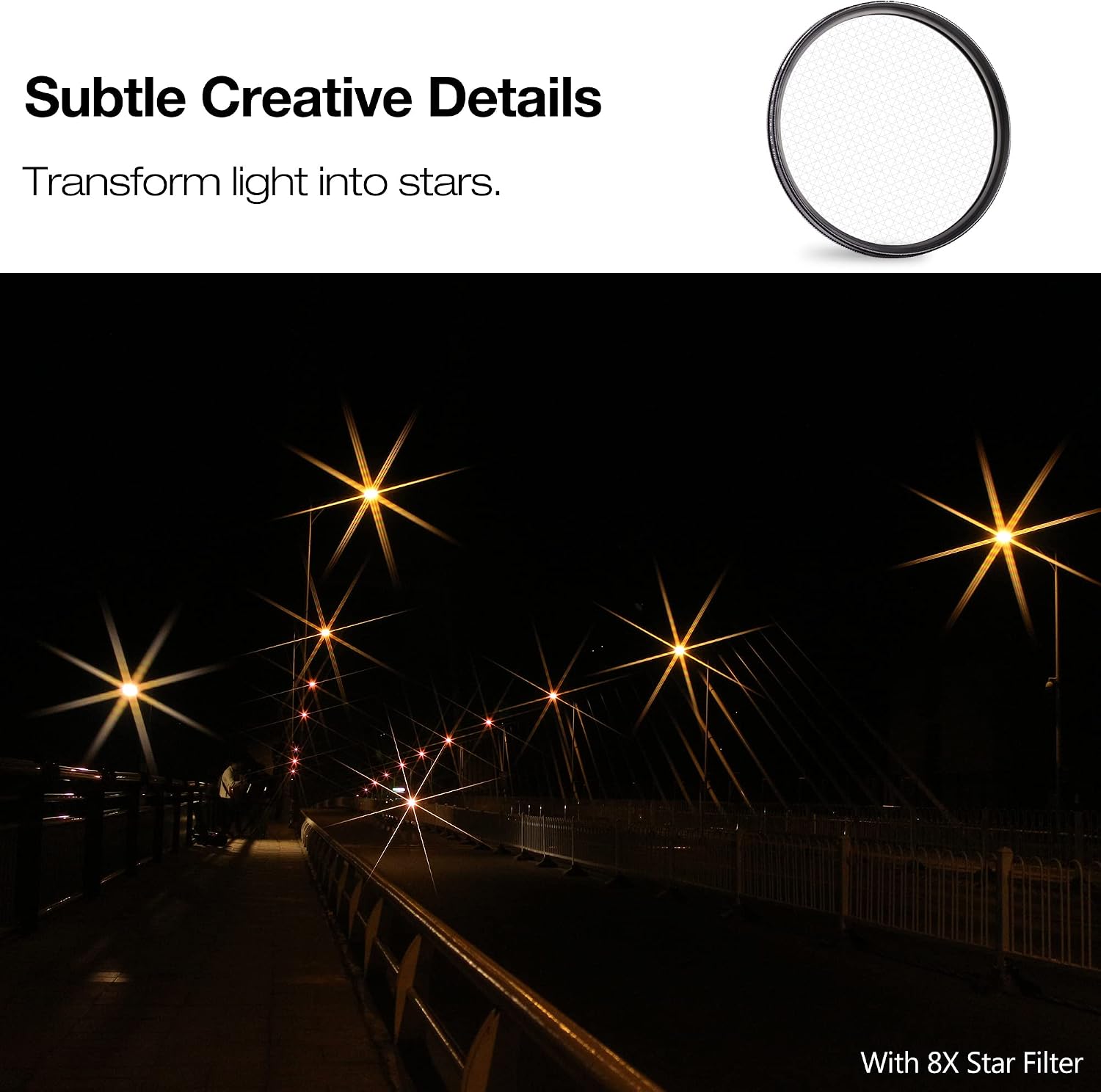 Thumbnail 1 de Walking Way 8 Points Star Filter 55 MM – Variable Twinkle Cross-Screen Lens