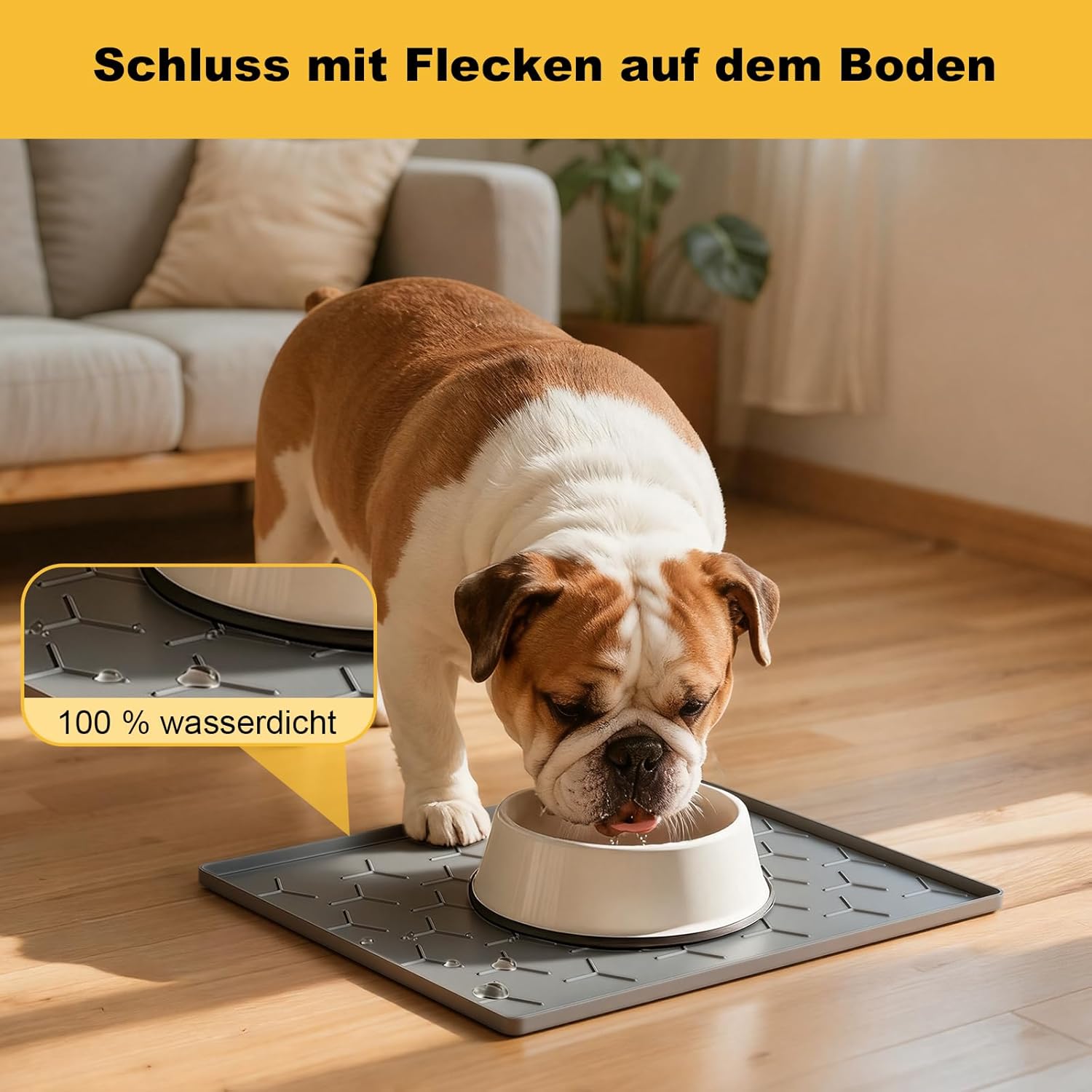 Detalle de Pieviev Futtermatte Katzen & Hunde 30x40 cm – wasserdichte Silikonunterlage mit Rand (Dunkelgrau)