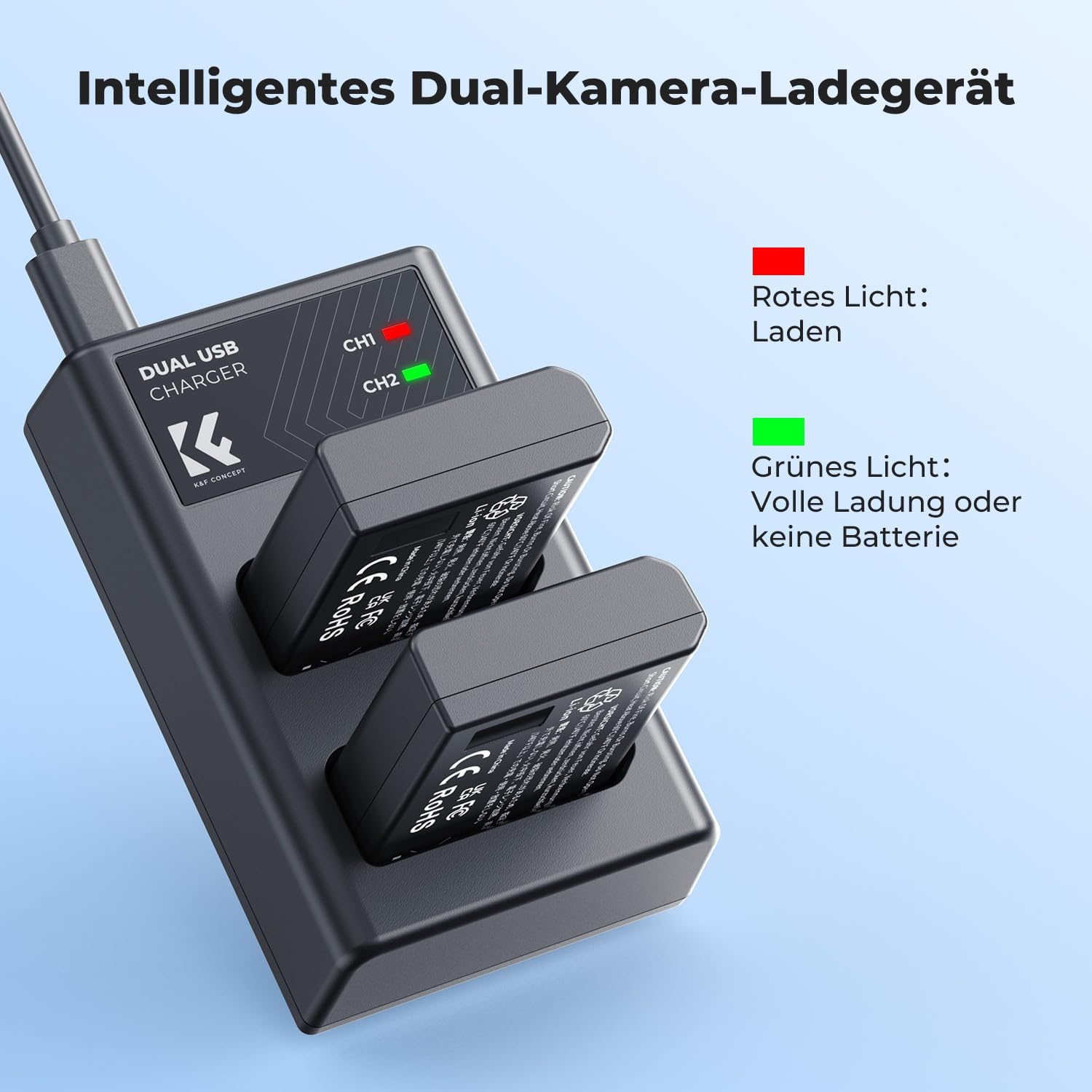 Thumbnail 3 de K&F CONCEPT EN-EL14 Akku (2er Pack) mit intelligentem Dual-USB-Ladegerät – kompatibel mit Nikon D3xxx/D5xxx und COOLPIX
