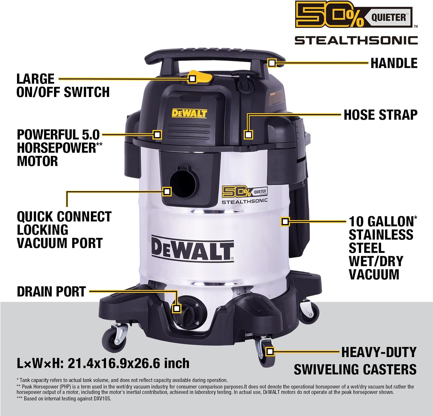 Thumbnail 6 de DEWALT DXV10S-QT 10-Gallon Wet/Dry Shop Vacuum, 5 Peak HP, Quiet Tech
