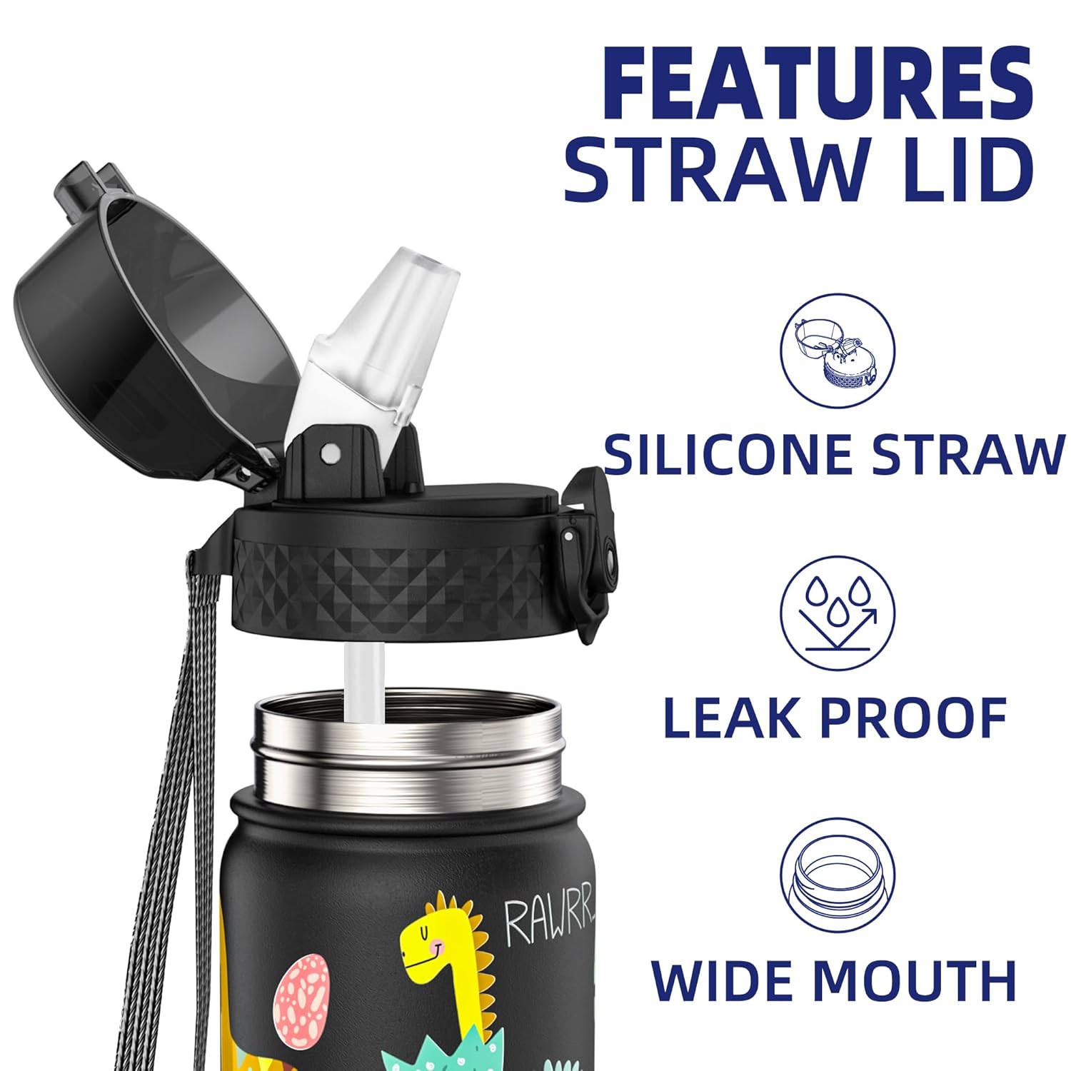 Detalle 2 de GOPPUS Trinkflasche Kinder 420 ml – Edelstahl, BPA-frei, Strohhalm & auslaufsicherer Deckel