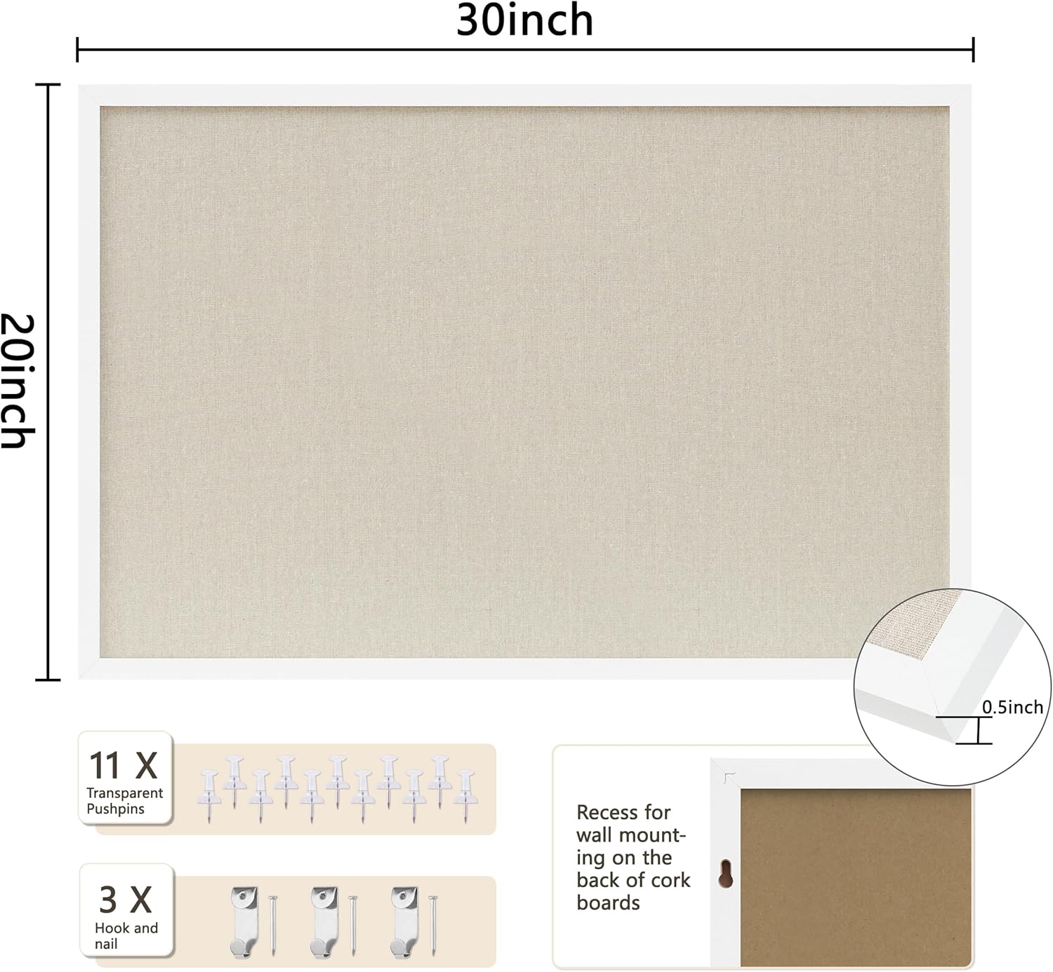 Detalle 2 de DAHAPYBOO HAPYBLBO20X30WP1 White Linen Cork Board, 30" x 20