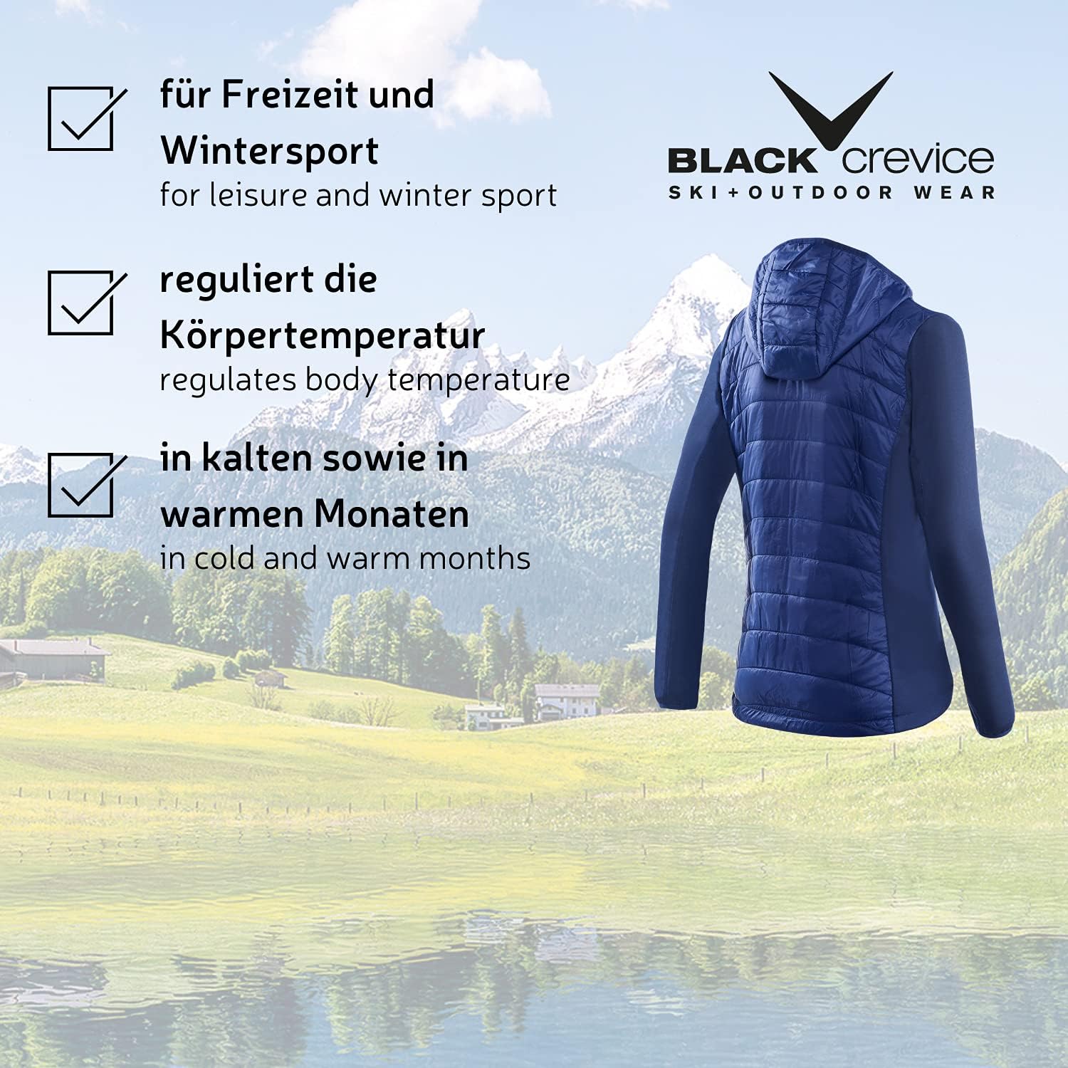 Detalle de Black Crevice Damen Hybrid Kapuzenjacke Giacca ibrida per donna