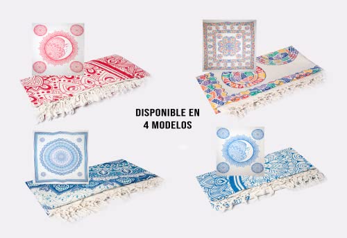 Detalle de BRICOMIRAS Toalla Playa Grande antiarena 210x240 cm - Manta ponible multiusos en azul Mandala