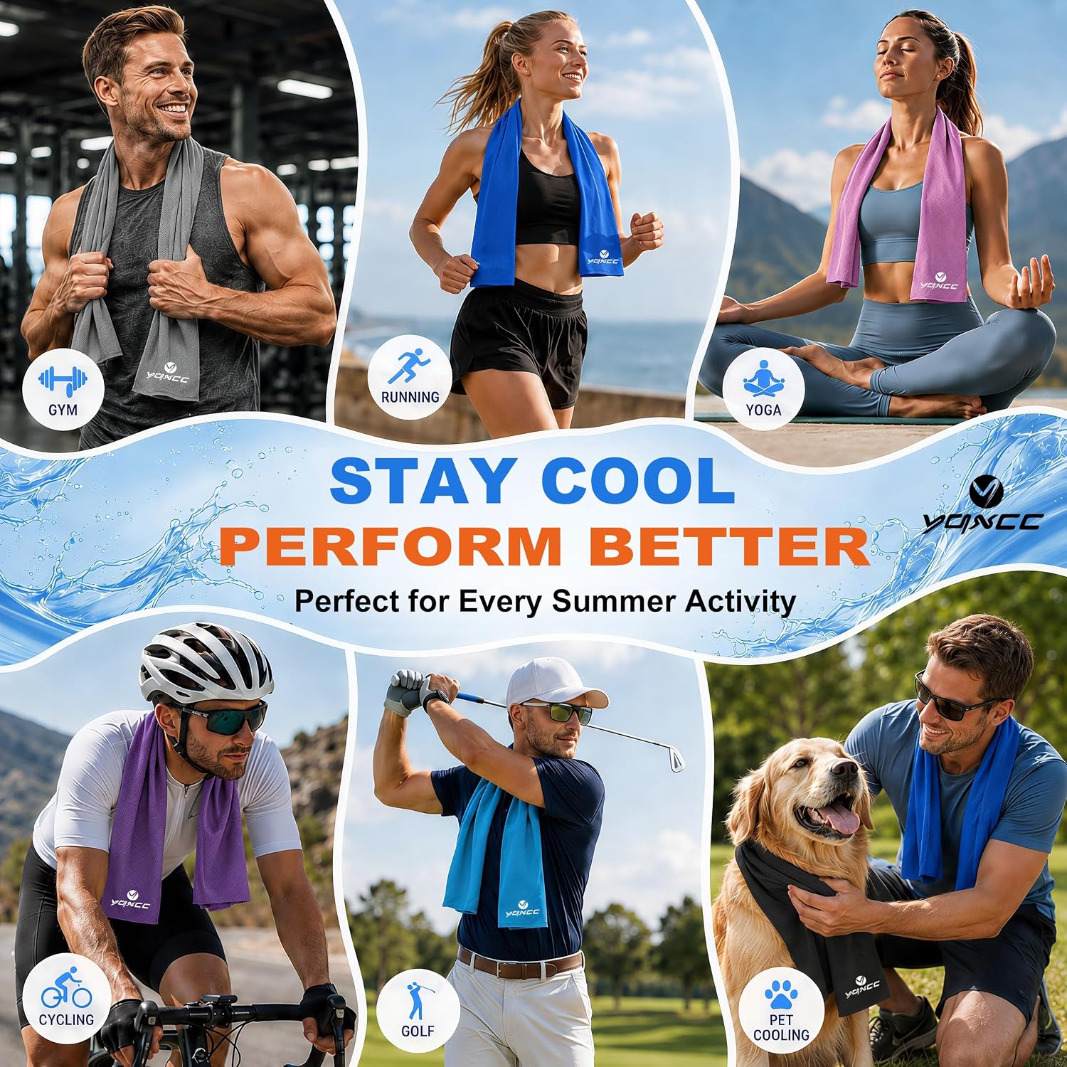 Detalle de YQXCC 4-Pack Cooling Towels (47" x 12"): Ice Cool Towels for Neck & Face