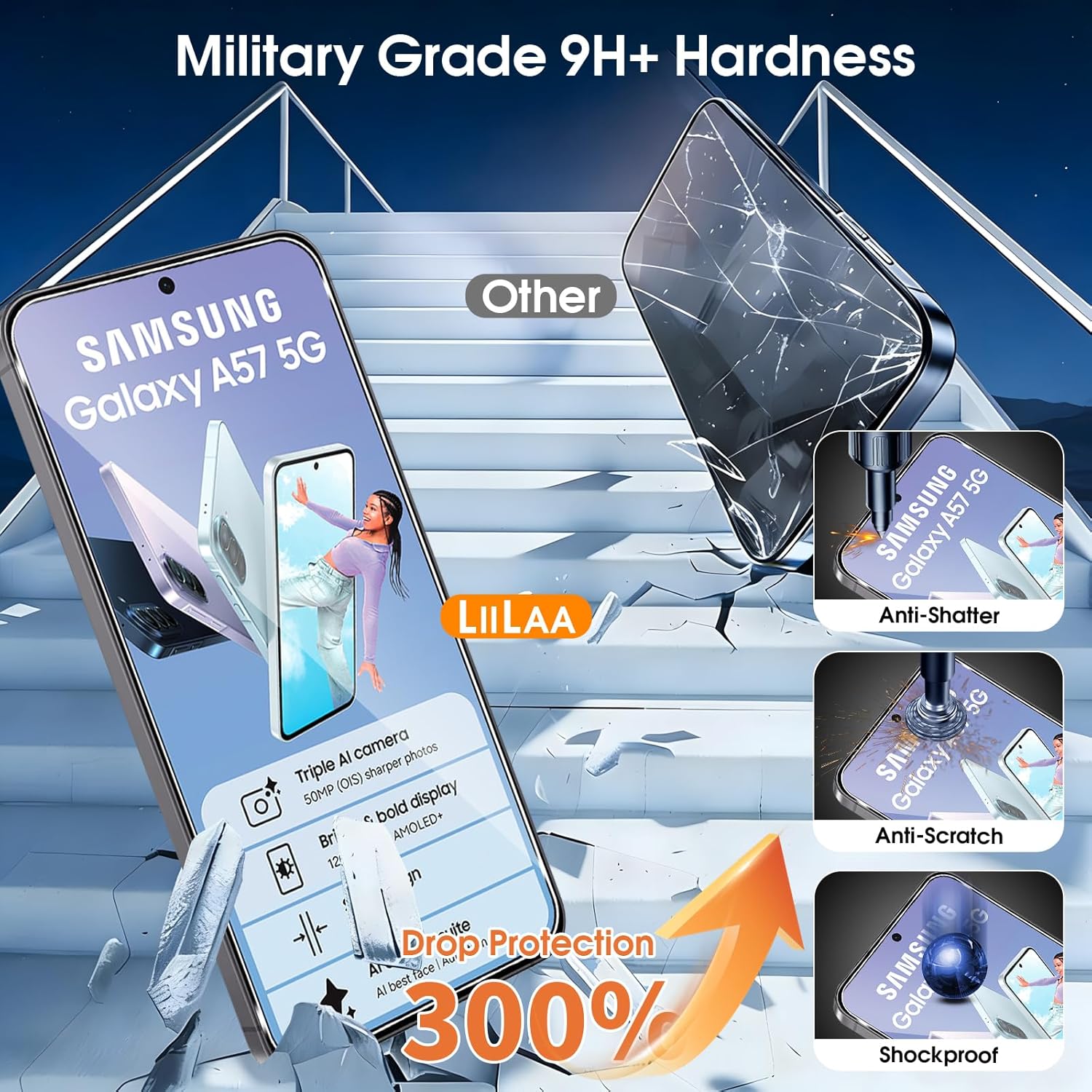 Thumbnail 3 de LiiLaa Schutzfolie für Samsung Galaxy A57 5G – Panzerglas 9H, Anti-Fingerprint, 2er Pack, Auto-Installation