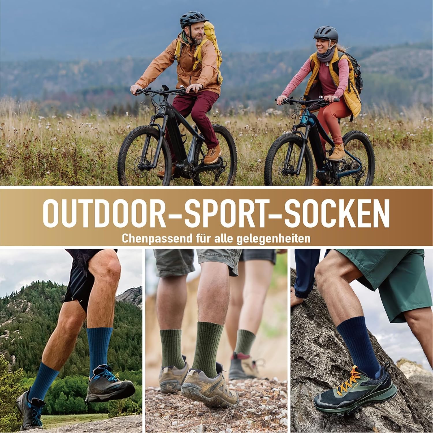 Detalle 2 de Niorasen Merino Wandersocken für Herren & Damen (3 Paar) – Outdoor-Thermosocken mit Merinowolle