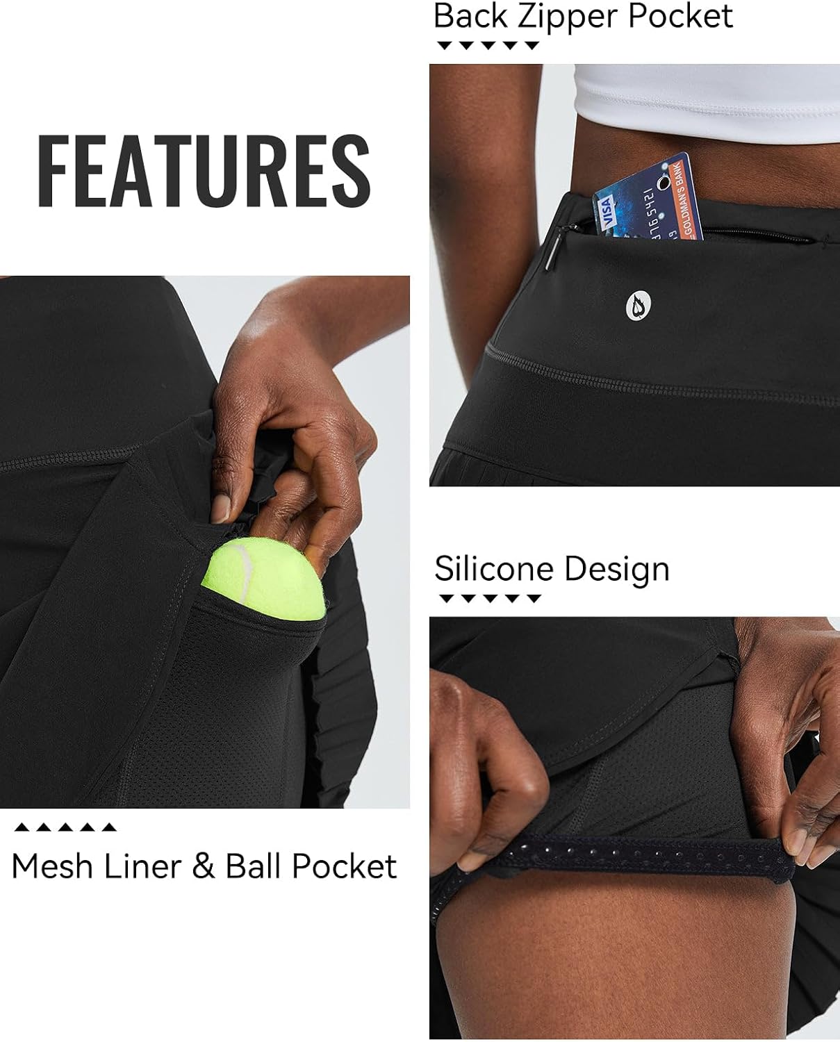 Detalle de Baleaf Women's Pleated Tennis Skirt Golf Skorts: High-Waisted, Lightweight with Pockets