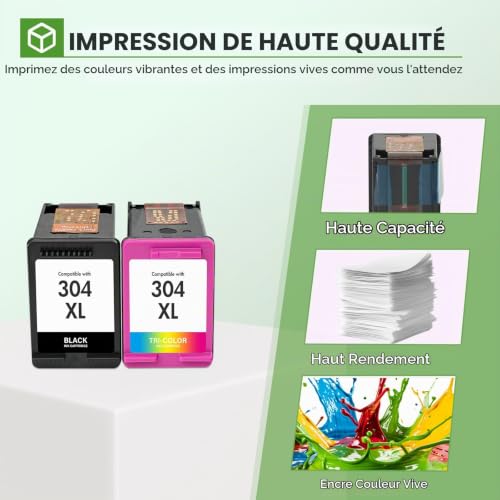 Detalle de Cartouche d'encre INFITONER 304 XL Noir et Couleur Pack pour HP 304XL – compatibles Envy et DeskJet
