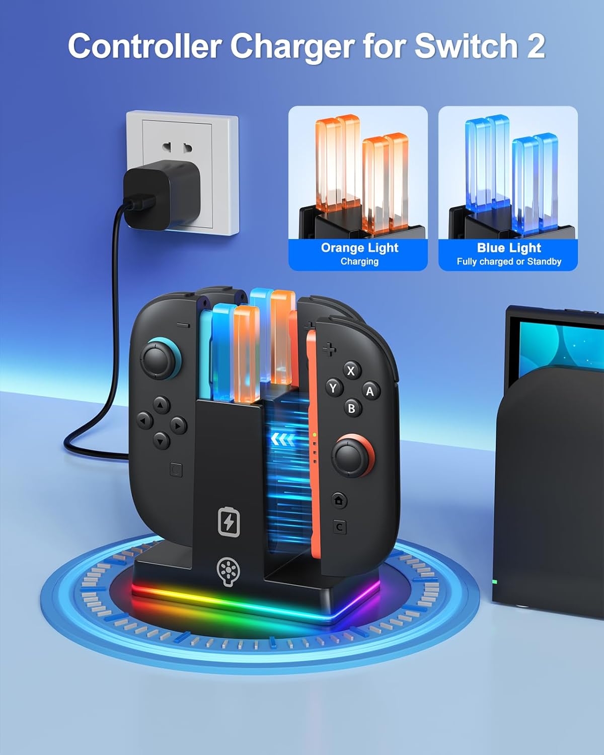 Thumbnail 3 de FYOUNG Switch 2 Accessories Case Bundle (23-in-1 kit) with charging dock and protective shells – Blue