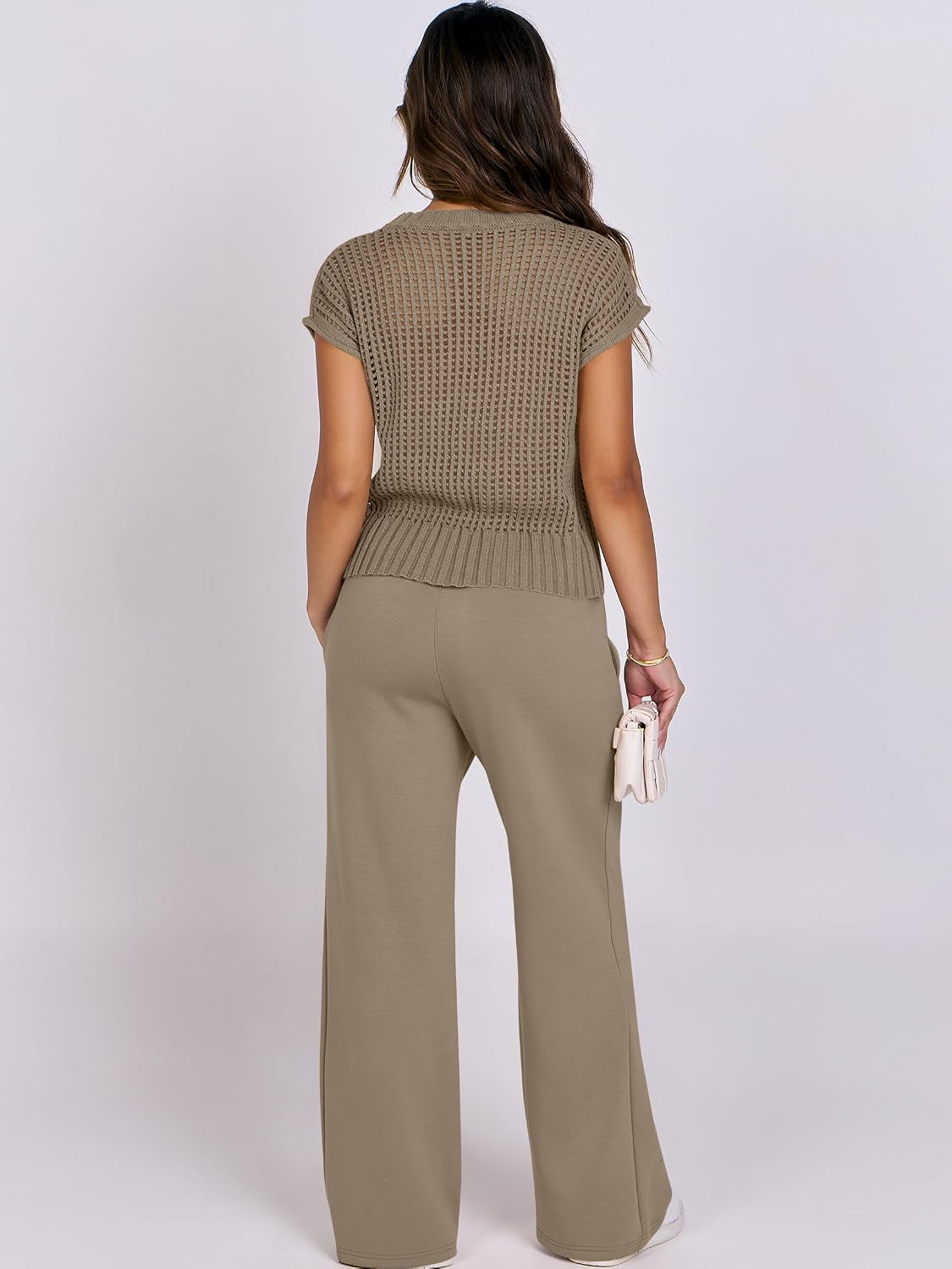 Detalle de ANRABESS Women's Two Piece Crochet Sheer Knit Sweater Set
