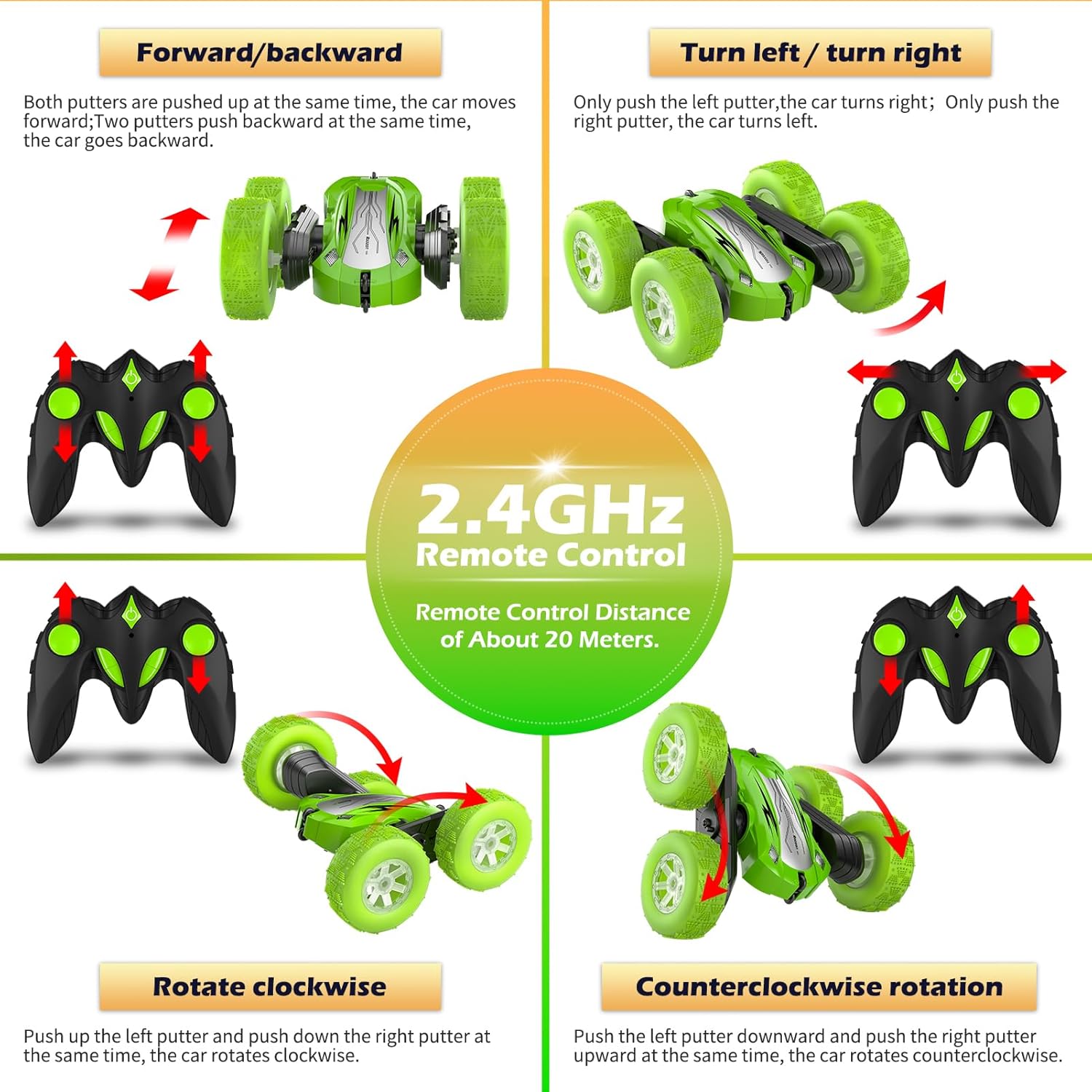 Thumbnail 6 de Rodzon Remote Control Car for Kids 6+ – Stunt RC Car with Lights (Green)