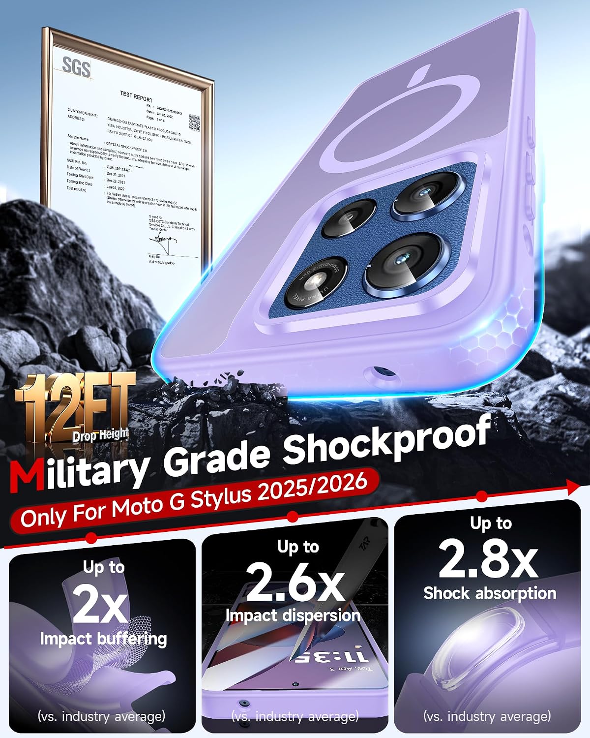 Detalle de LeYi Moto G Stylus 5G 2025 Case, Lavender, Magnetic Fit & 2 Screen Protectors