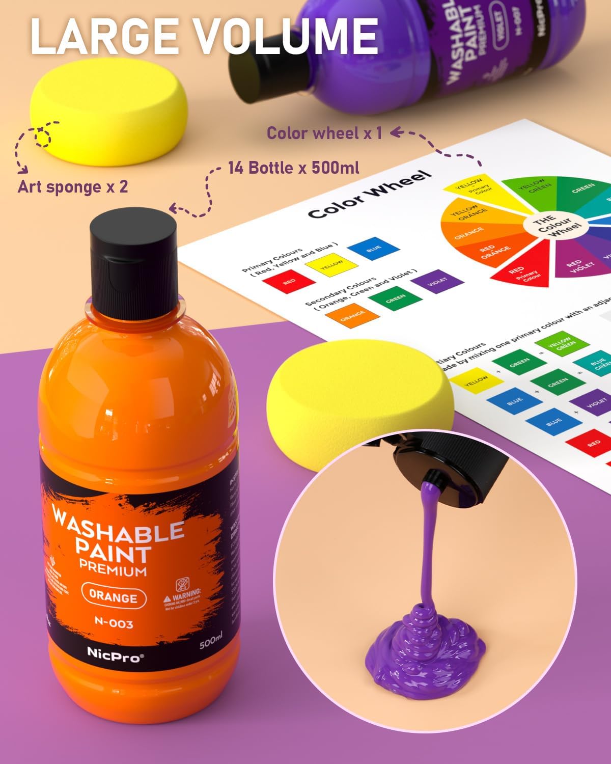 Thumbnail 3 de Nicpro 14 Colors Large Washable Paint Set (16.9 oz / 500 ml) – A Practical Choice for Home and Classroom