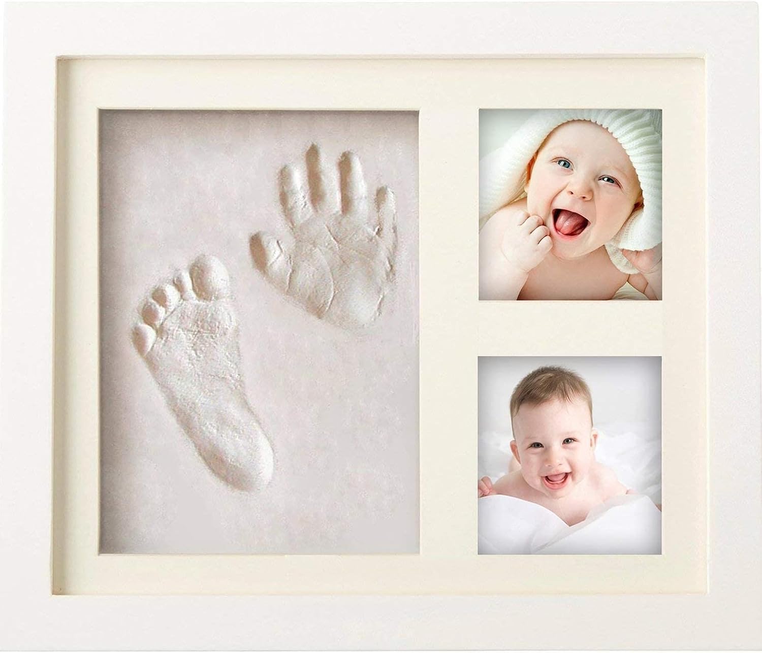 Detalle de PewinGo Cadre Empreintes Bébé — Kit d'empreintes pieds et mains personnalisé, cadre photo bois blanc