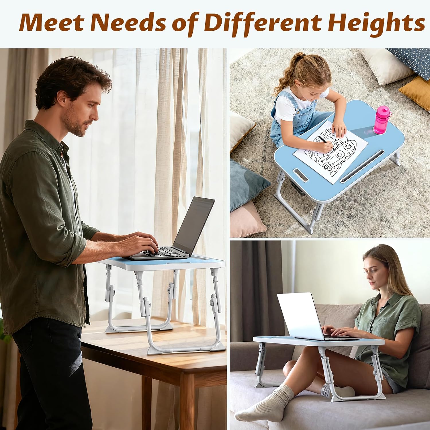 Thumbnail 6 de MeisterPro Laptop Table Height Adjustable, Foldable Bed Desk with Cup Holder & Phone Slot