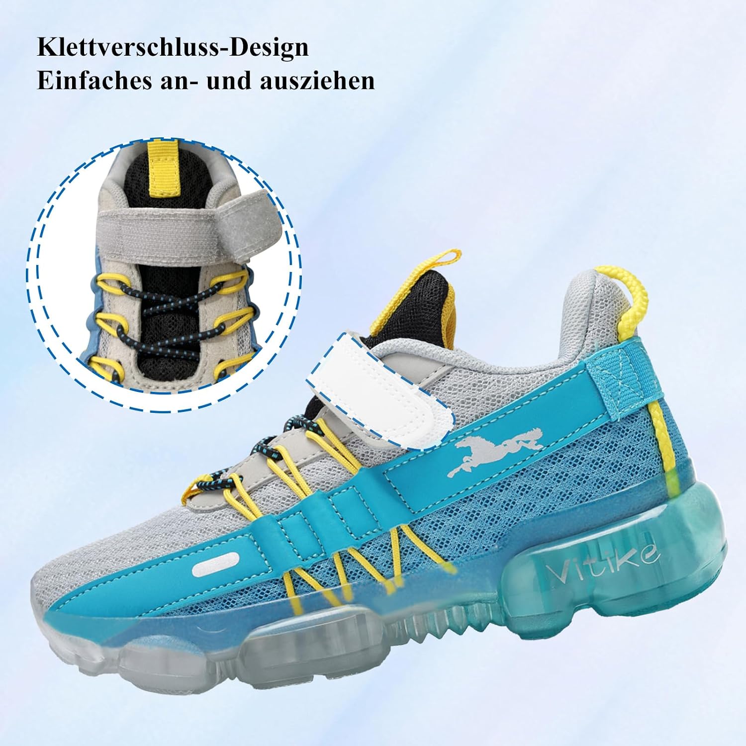 Detalle 2 de JMFCHI Kinder Turnschuhe – Atmungsaktive Sneaker mit Klettverschluss, rutschfeste und stossgedämpfte Sohle