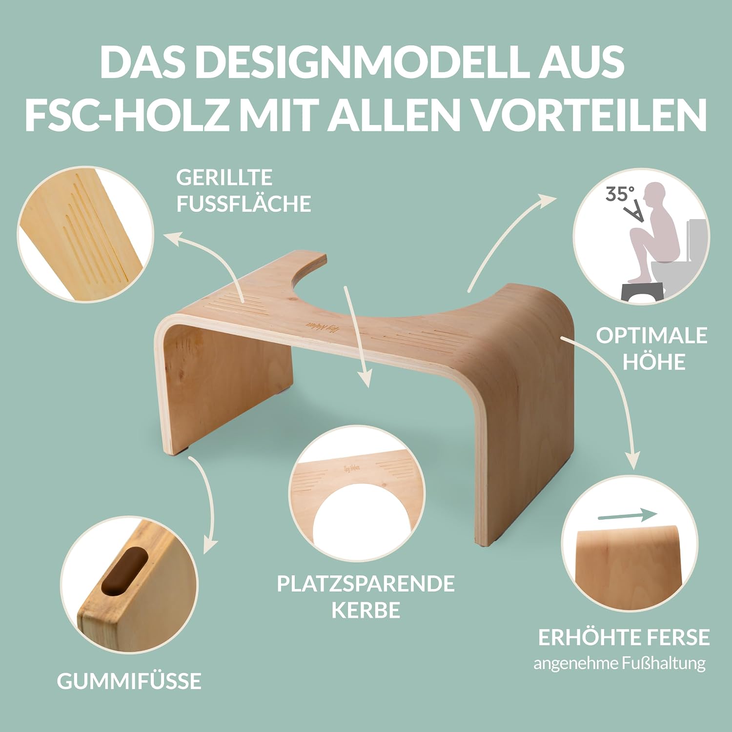 Thumbnail 4 de HOCA Holz - Medizinischer Toilettenhocker aus veredeltem FSC-Holz