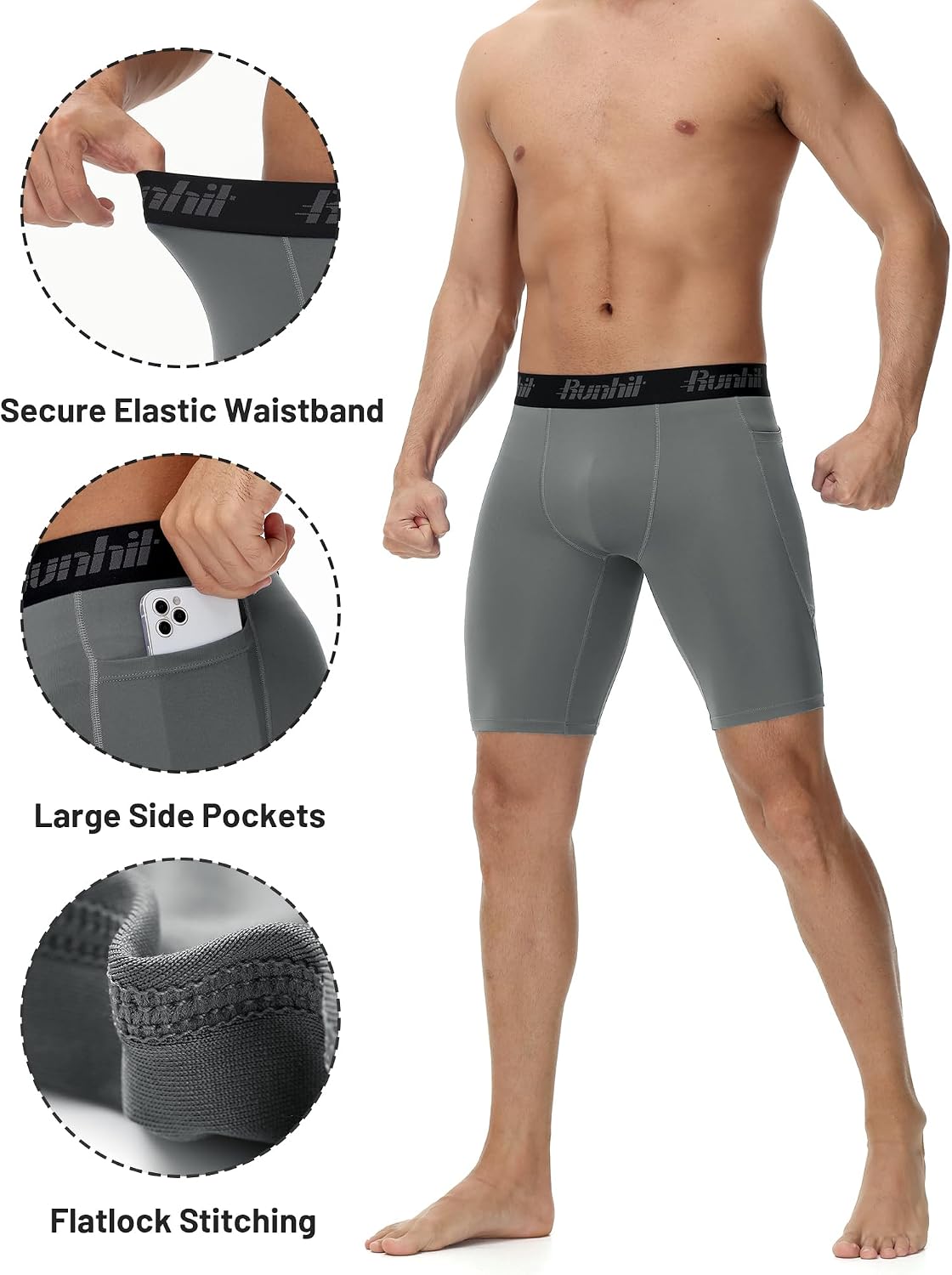 Detalle de Runhit Men's Compression Shorts, 9-Inch