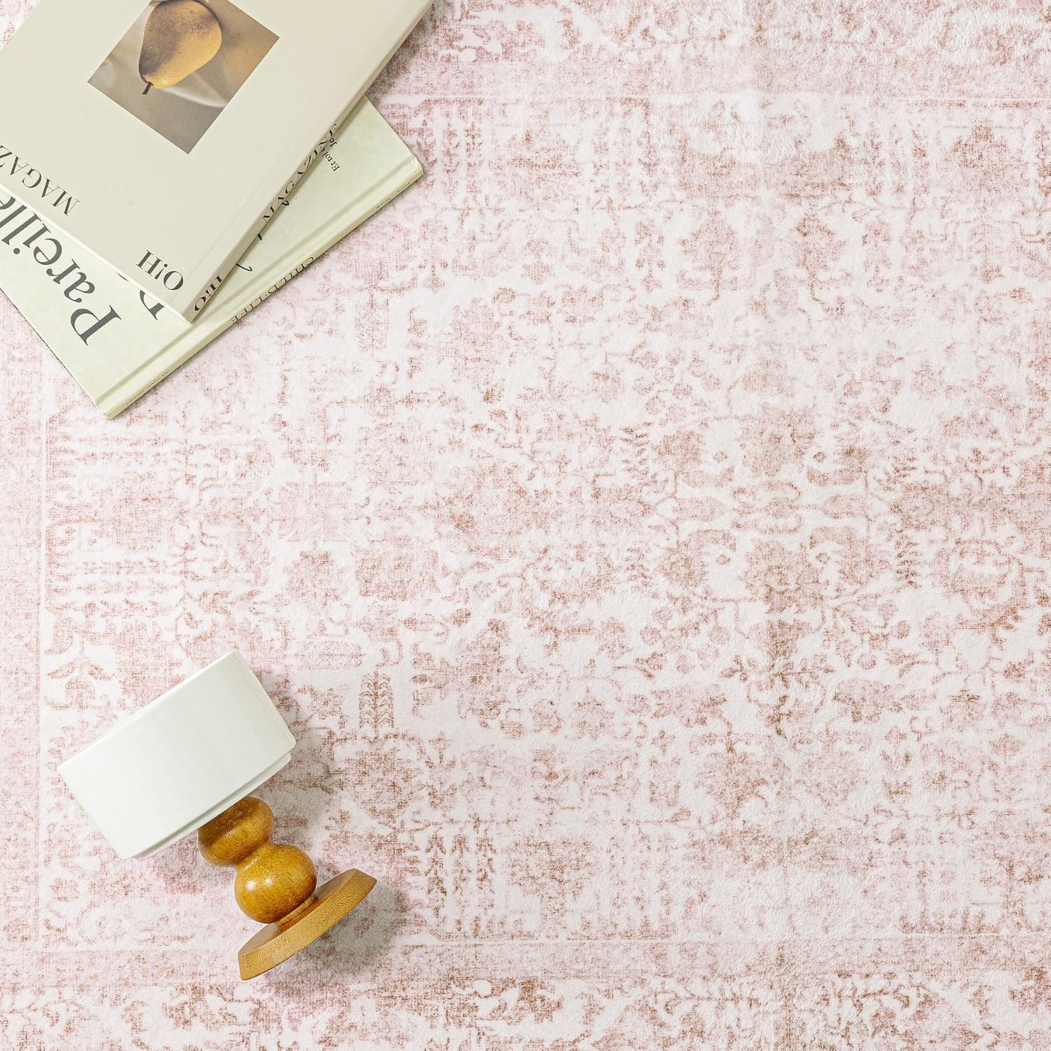 Detalle de HUGEAR Vintage Rose waschbarer Teppich 60x180 cm – rutschfest für Flur, Küche & Schlafzimmer