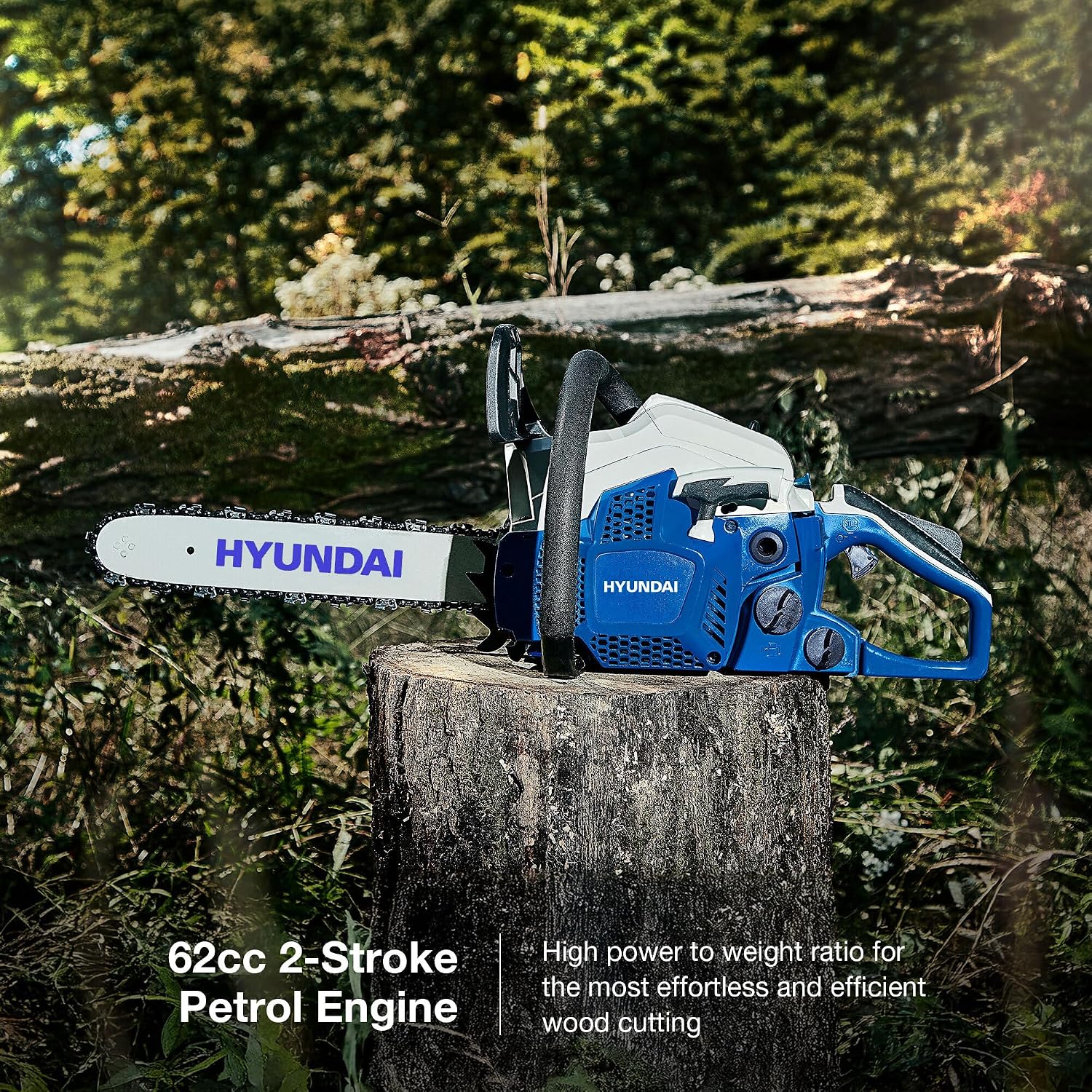Detalle de Hyundai 62cc 20" Petrol Chainsaw – lightweight power for tree felling and firewood