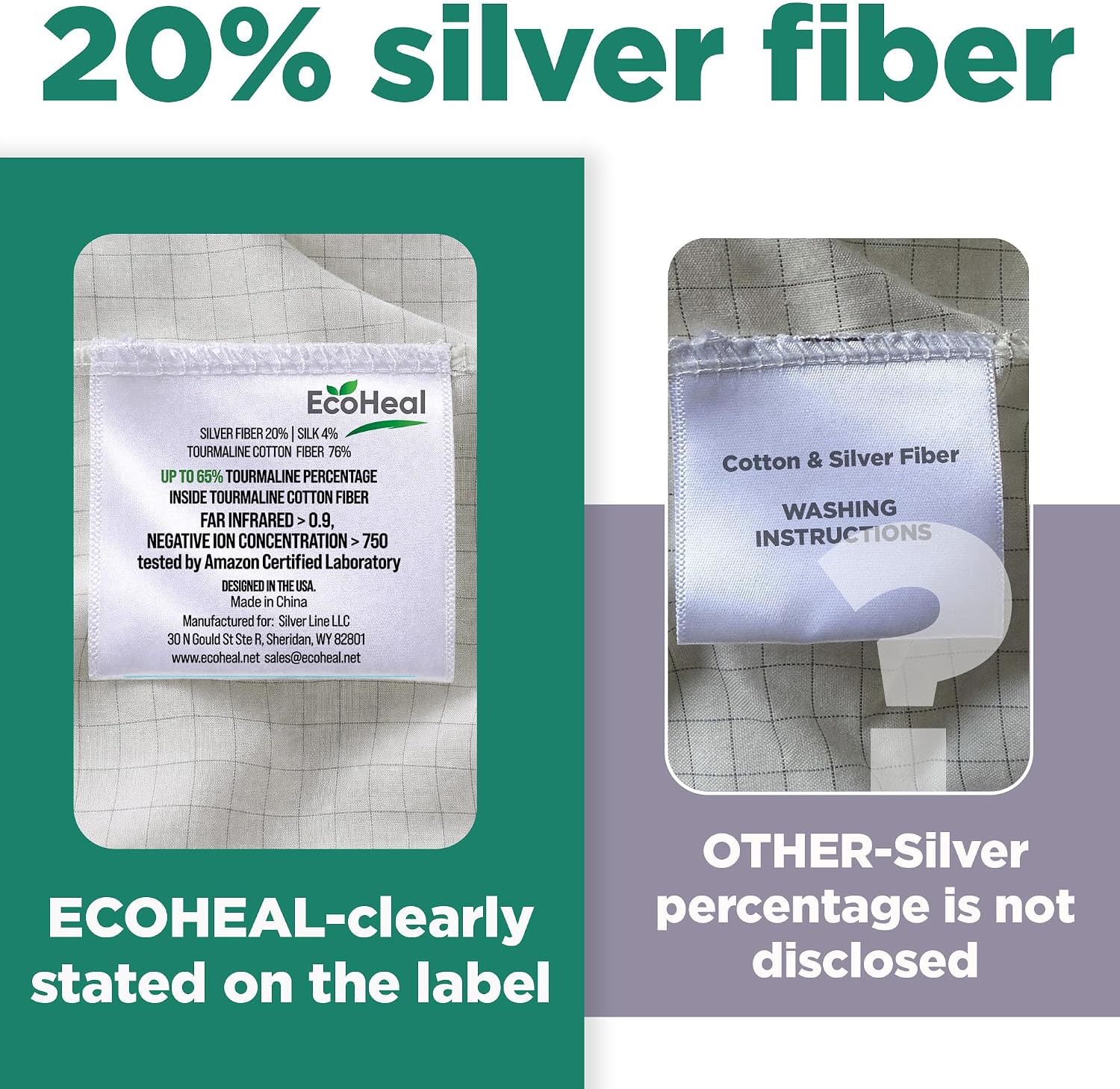 Detalle 2 de ECOHEAL EH-GS20TC Queen Grounding Fitted Sheet, Silver Fibre and Tourmaline Cotton