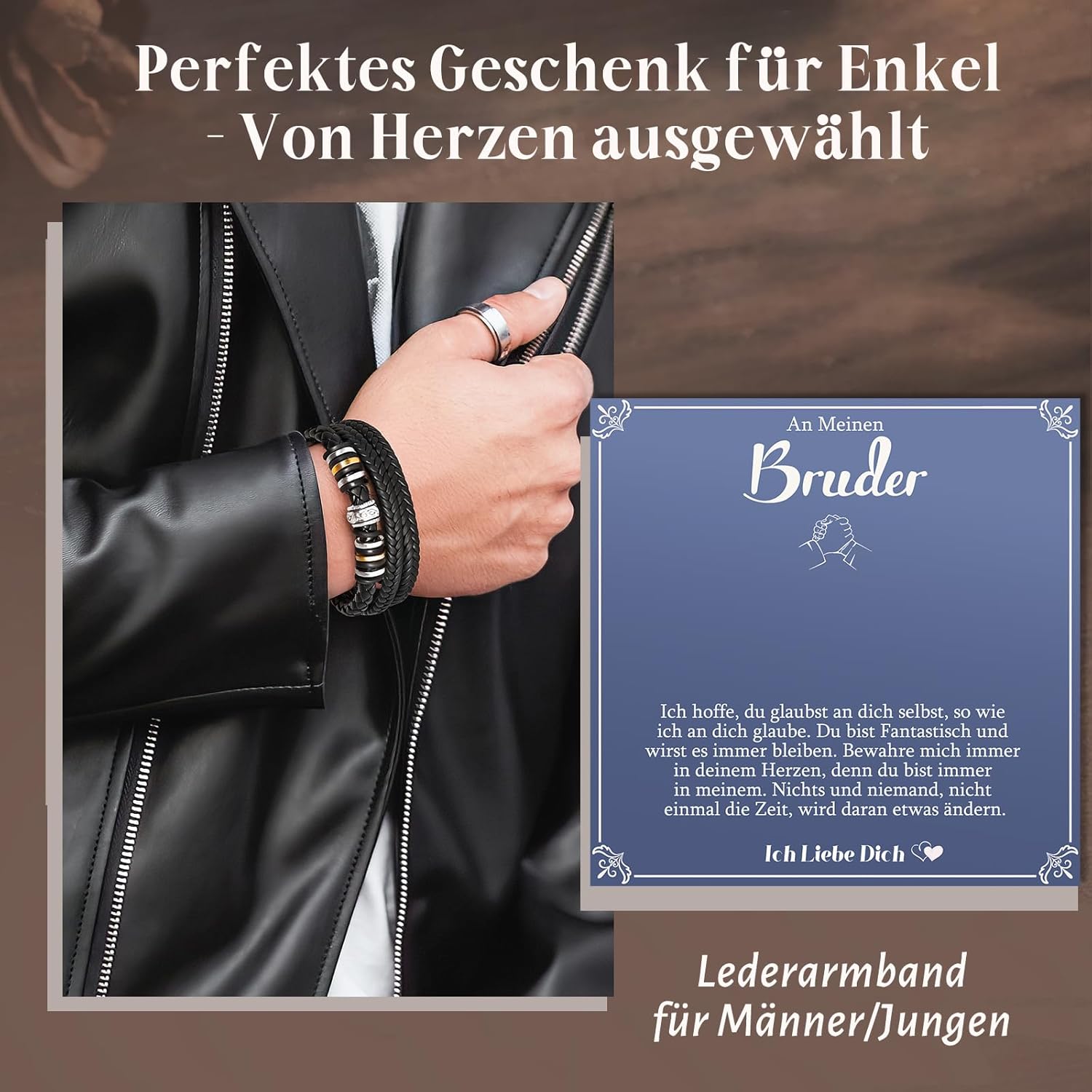 Thumbnail 2 de YIBONIKA Lederarmband für Männer – Geschenkbox mit Nachrichtkarte für Bruder, Papa, Sohn & mehr