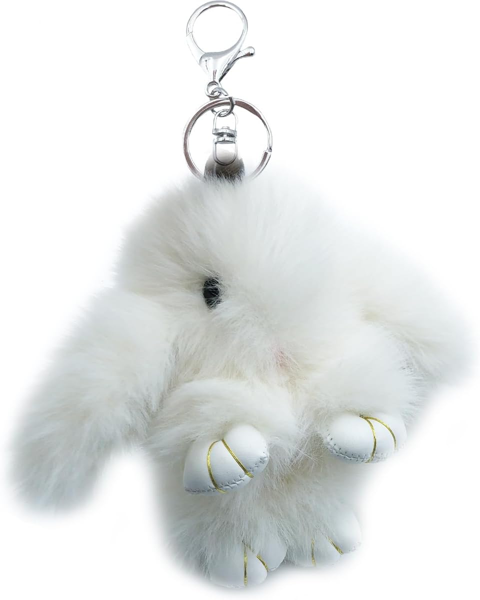 Detalle de Xsclpomddy Plüsch Hase – Schlüsselanhänger aus Zinklegierung mit Kaninchenhaar, ca. 15 cm, flauschig und stilvoll