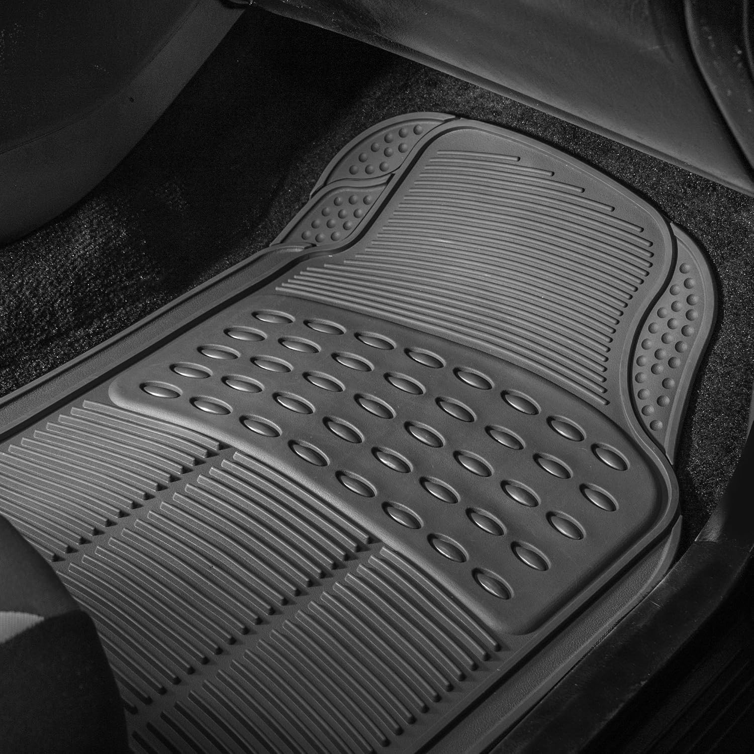 Thumbnail 2 de FH Group Universal Fit Heavy-Duty Rubber Car Floor Mats (Trimmable, ClimaProof) — Gray Full Set