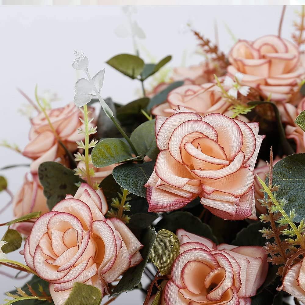 Thumbnail 2 de LESING Artificial Rose Flowers in Vase – 3-Bouquet Silk Rose Arrangements with Ceramic Vase (Pink)