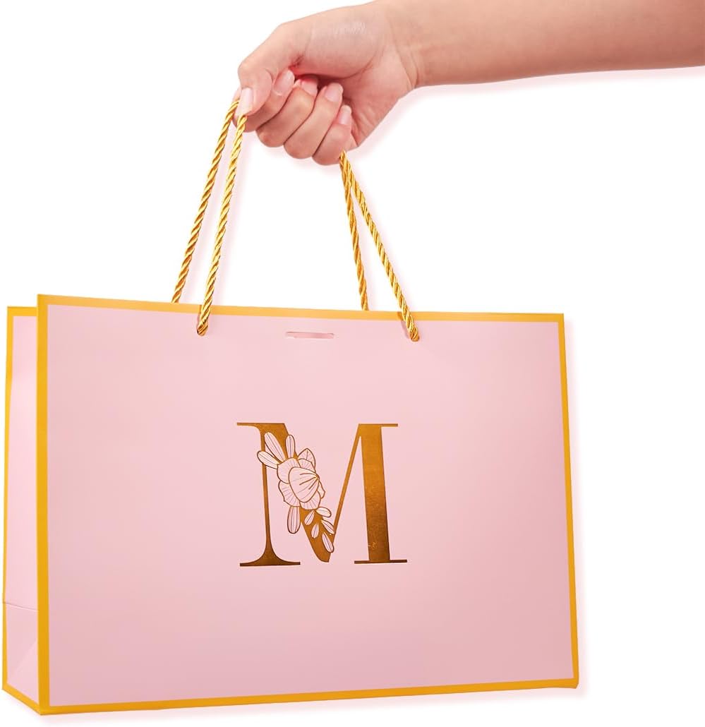 Thumbnail 1 de 12.6 Inch Large Pink Letter Gift Bag with Card & Tissue — A personalised touch for her special day