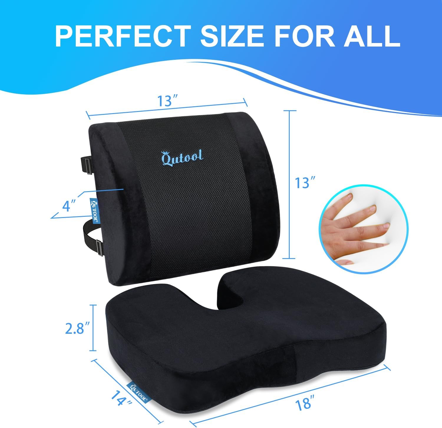 Thumbnail 3 de Qutool Office Chair Cushion and Lumbar Support Cushion set with non-slip base