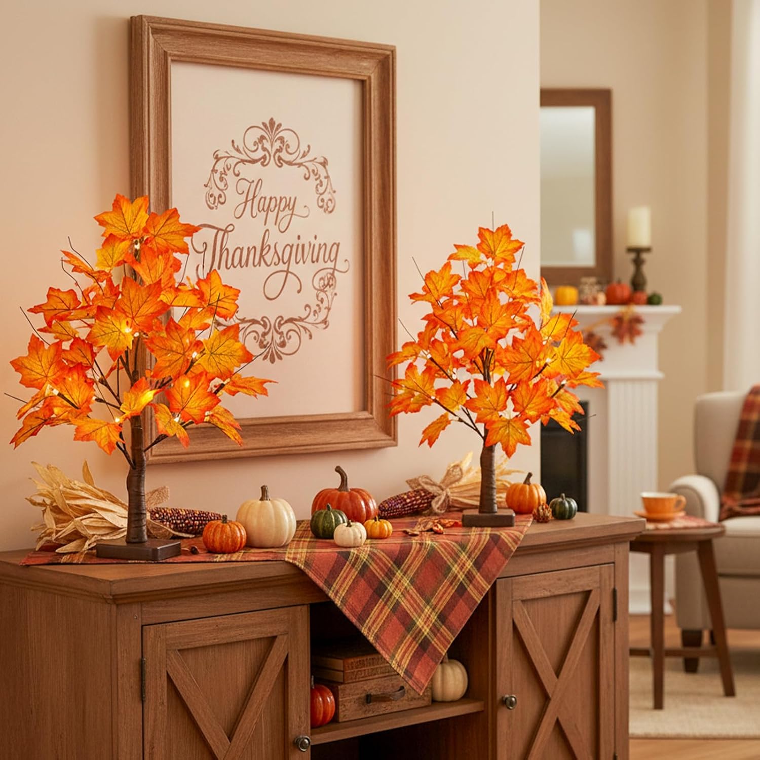 Detalle de PEIDUO 2-Pack Lighted Maple Tree Decor with Timer and Warm-White Lights
