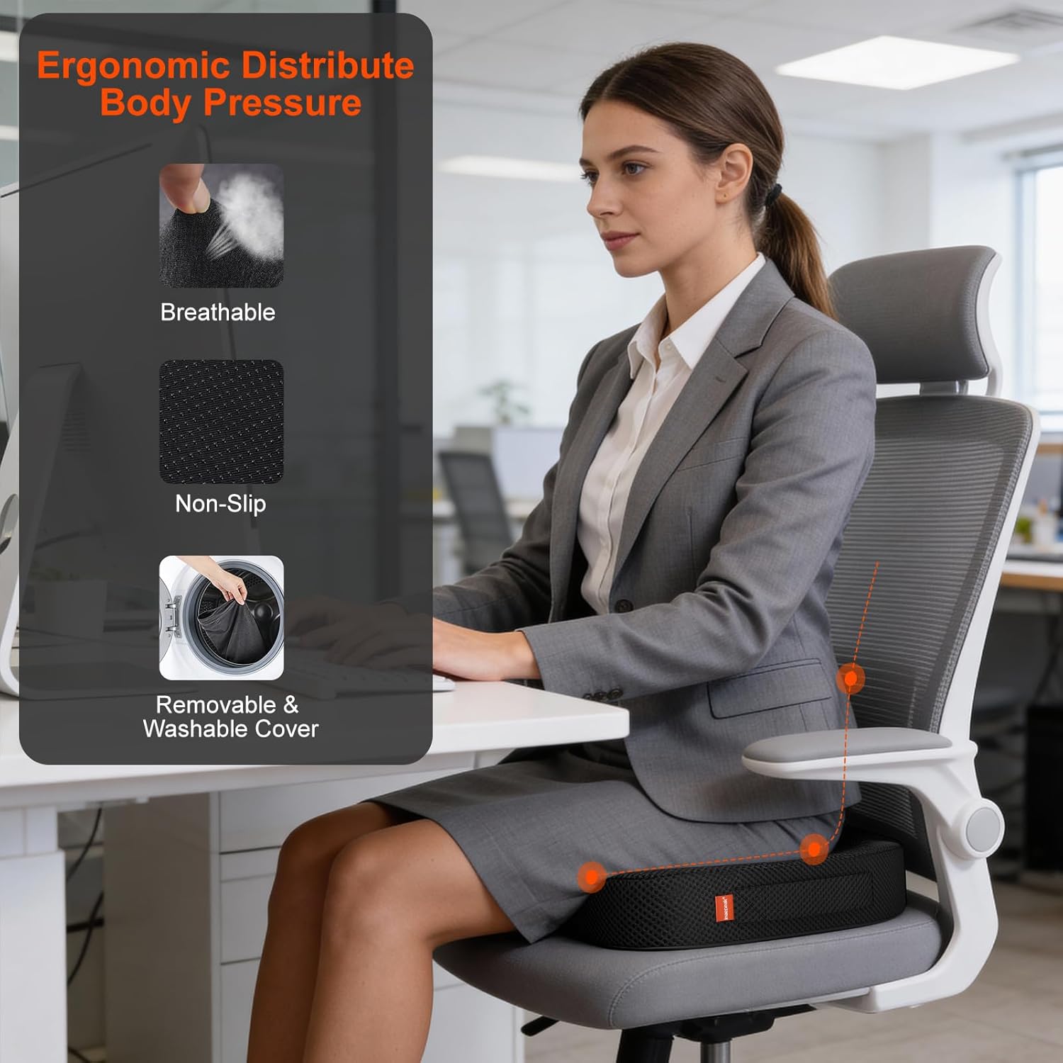 Detalle de inaepeak Memory Foam Seat Cushion (Extra Thick & Wide) with Washable Mesh Cover