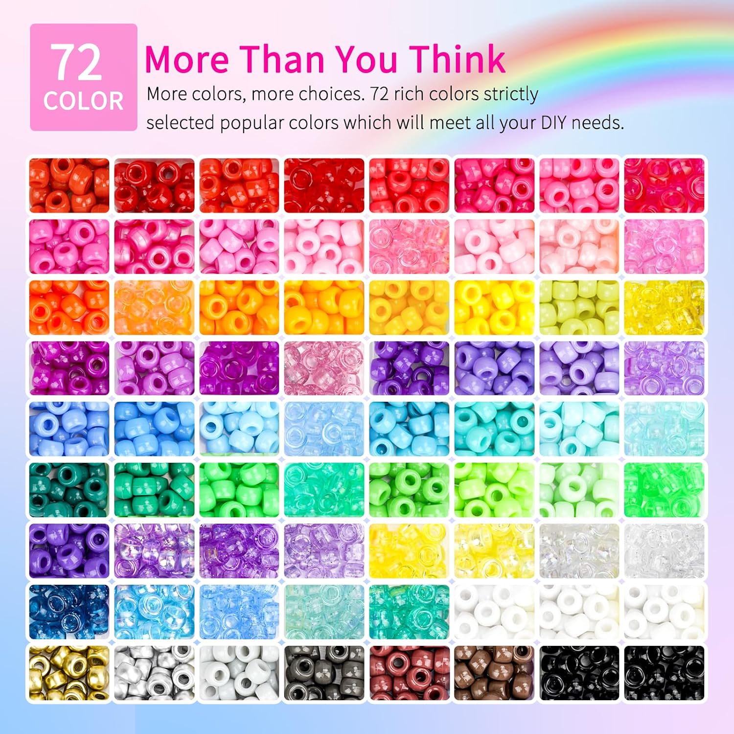 Detalle de Sistenia Pony Beads Kit, 6 x 9mm Acrylic Beads, 72 Colors and Letter Beads