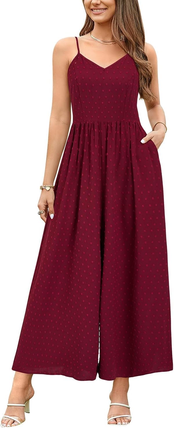 Thumbnail 6 de LAISHEN Jumpsuit Damen Sommer Overall Elegant Festlich Hochzeit Lang Hosenanzug Weites Bein mit Taschen