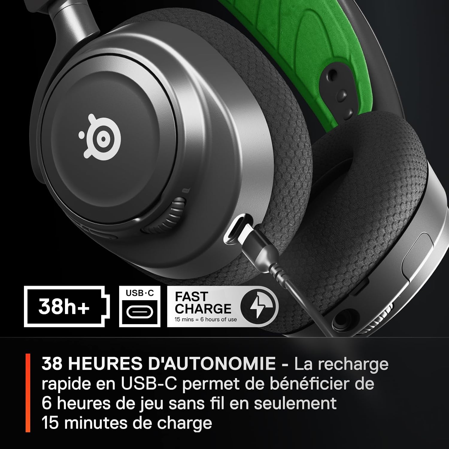 Detalle 2 de SteelSeries Arctis Nova 7X draadloze gamingheadset met 2,4 GHz, Bluetooth en 38 uur batterijduur