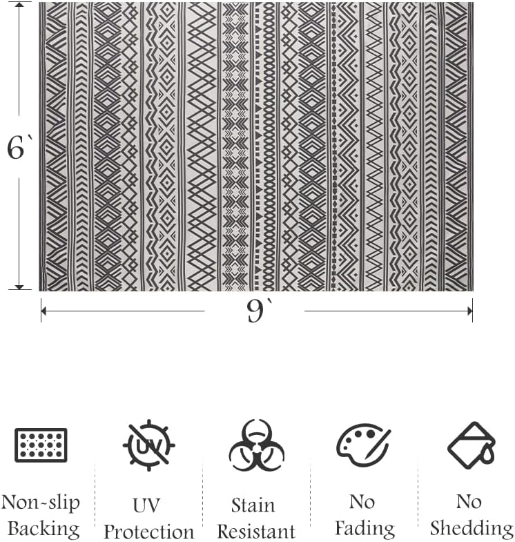 Detalle de MontVoo Weave Textured Boho Outdoor Rug, 6' x 9' Flatweave with Rubber Backing