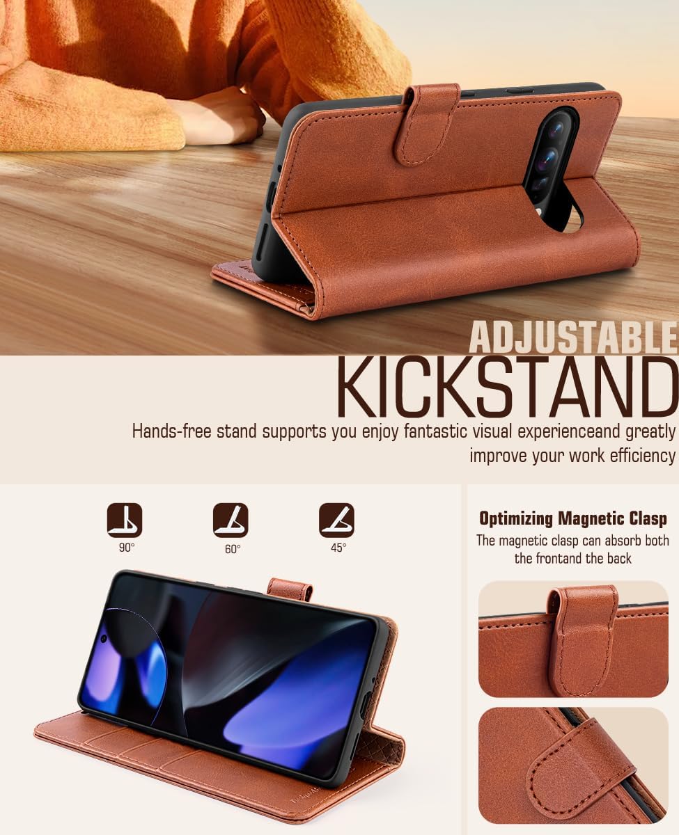 Thumbnail 2 de OCASE Leder‑Flipcase mit Standfunktion und RFID‑Schutz für Google Pixel 9/9 Pro – Braun