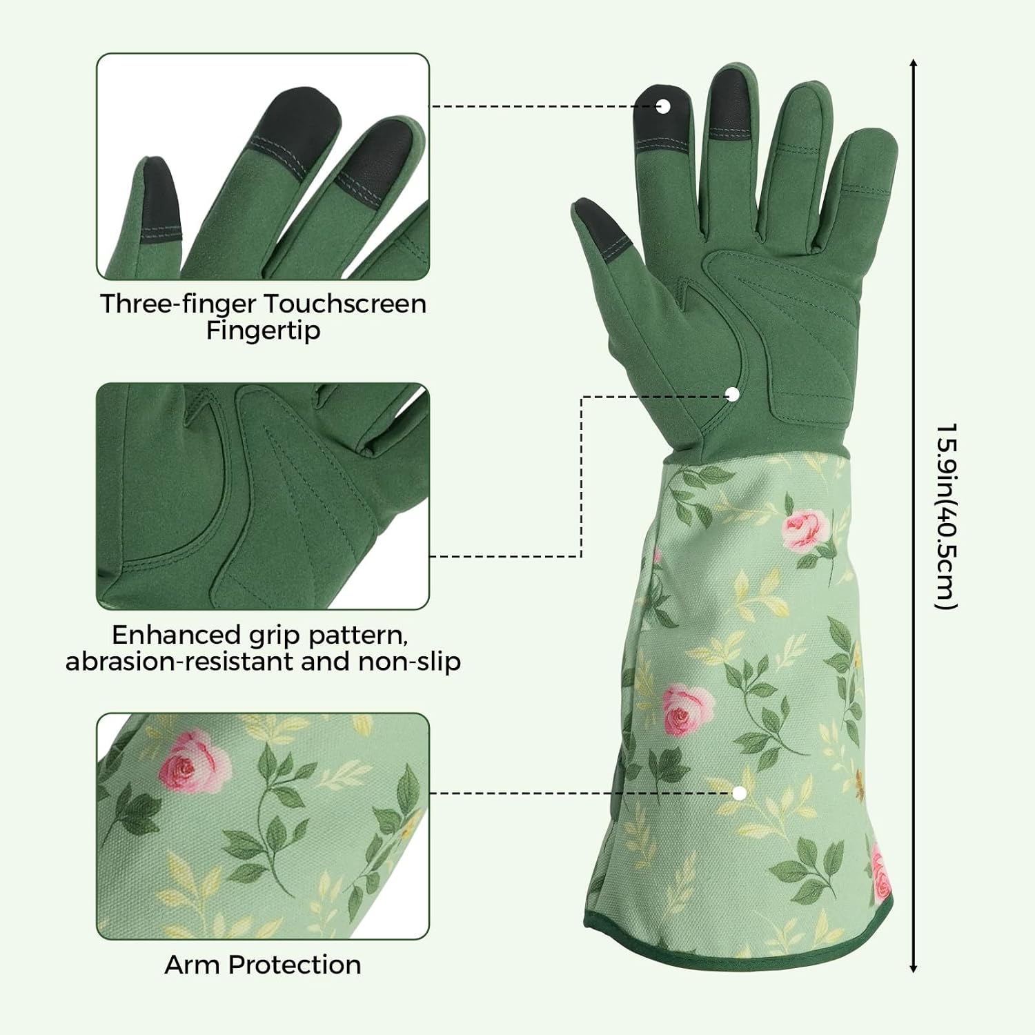 Detalle 2 de Bamworld CAYJ-GLOVES-GR-L Gardening Gloves for Women, Long, Thorn-Proof