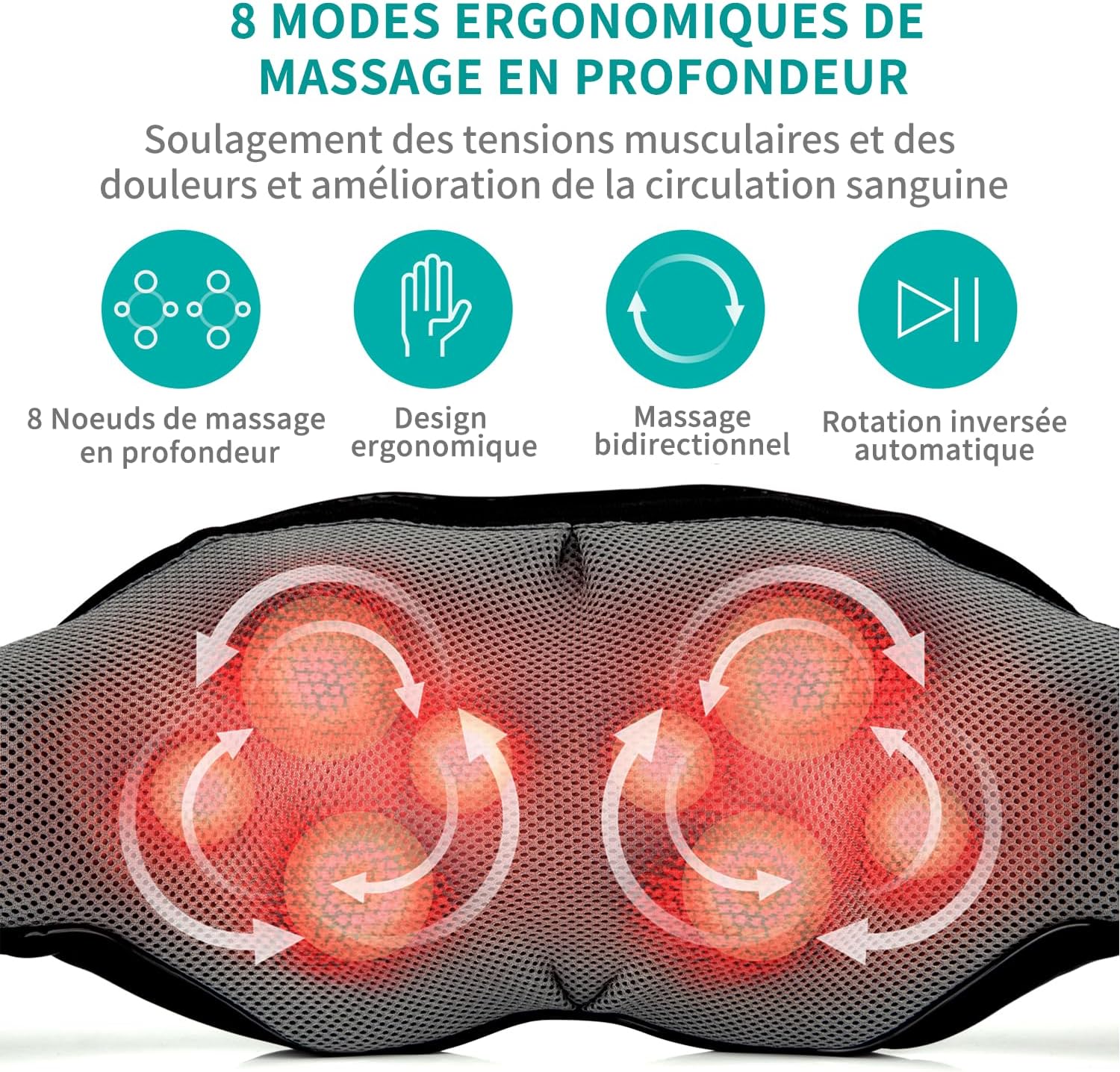 Detalle de Nekteck Massage du cou et du dos Shiatsu 3D avec chaleur — massage profond et doux pour le corps