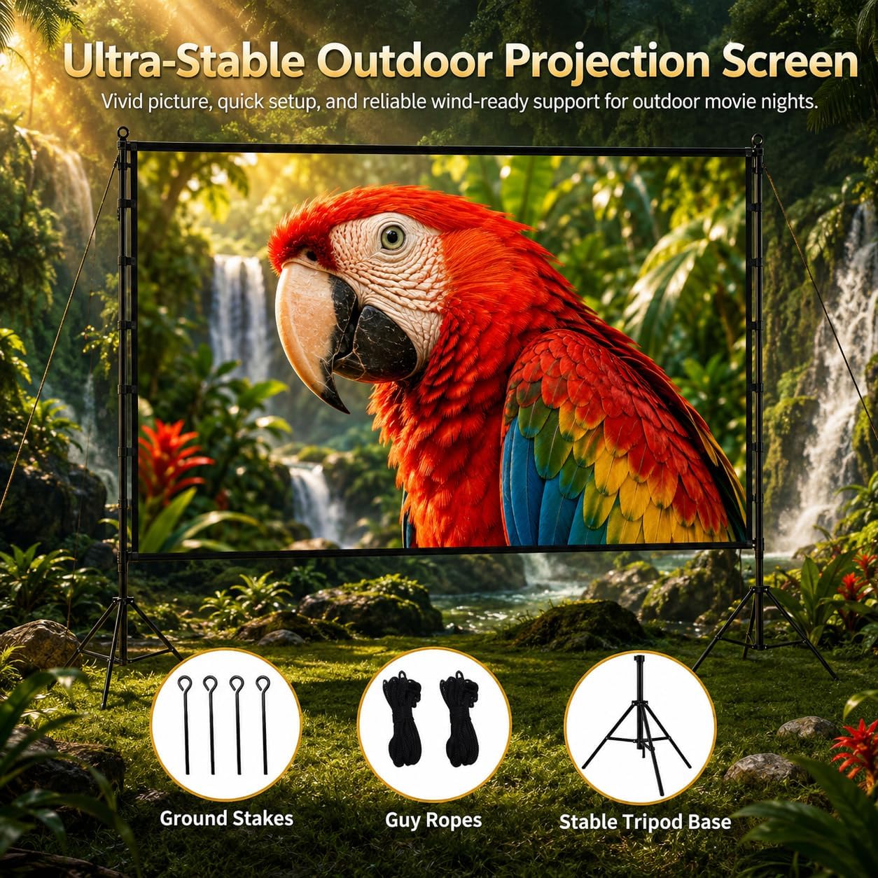 Detalle de TOWOND Outdoor Projector Screen with Stand, 120-inch Portable 16:9 (Double-Sided) Foldable Projection Screen
