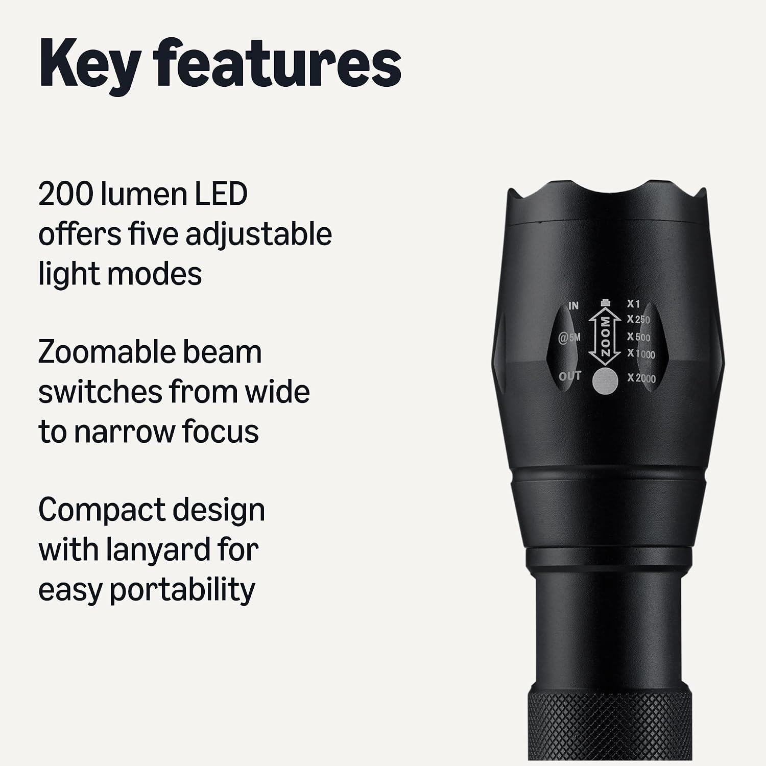 Detalle 2 de Amazon Basics Handheld LED Flashlight (200 Lumen)